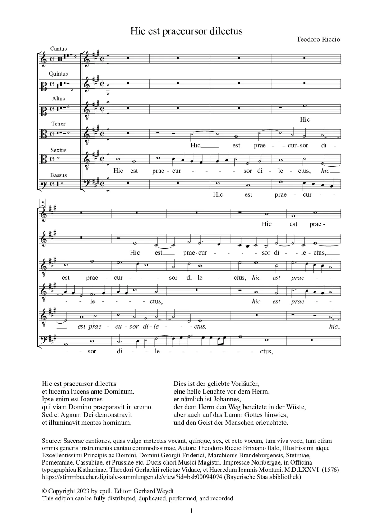Hic est praecursor dilectus - Page 1