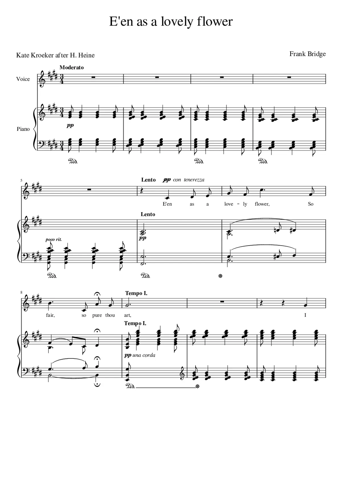 E'en as a lovely flower Frank Bridge - Page 1