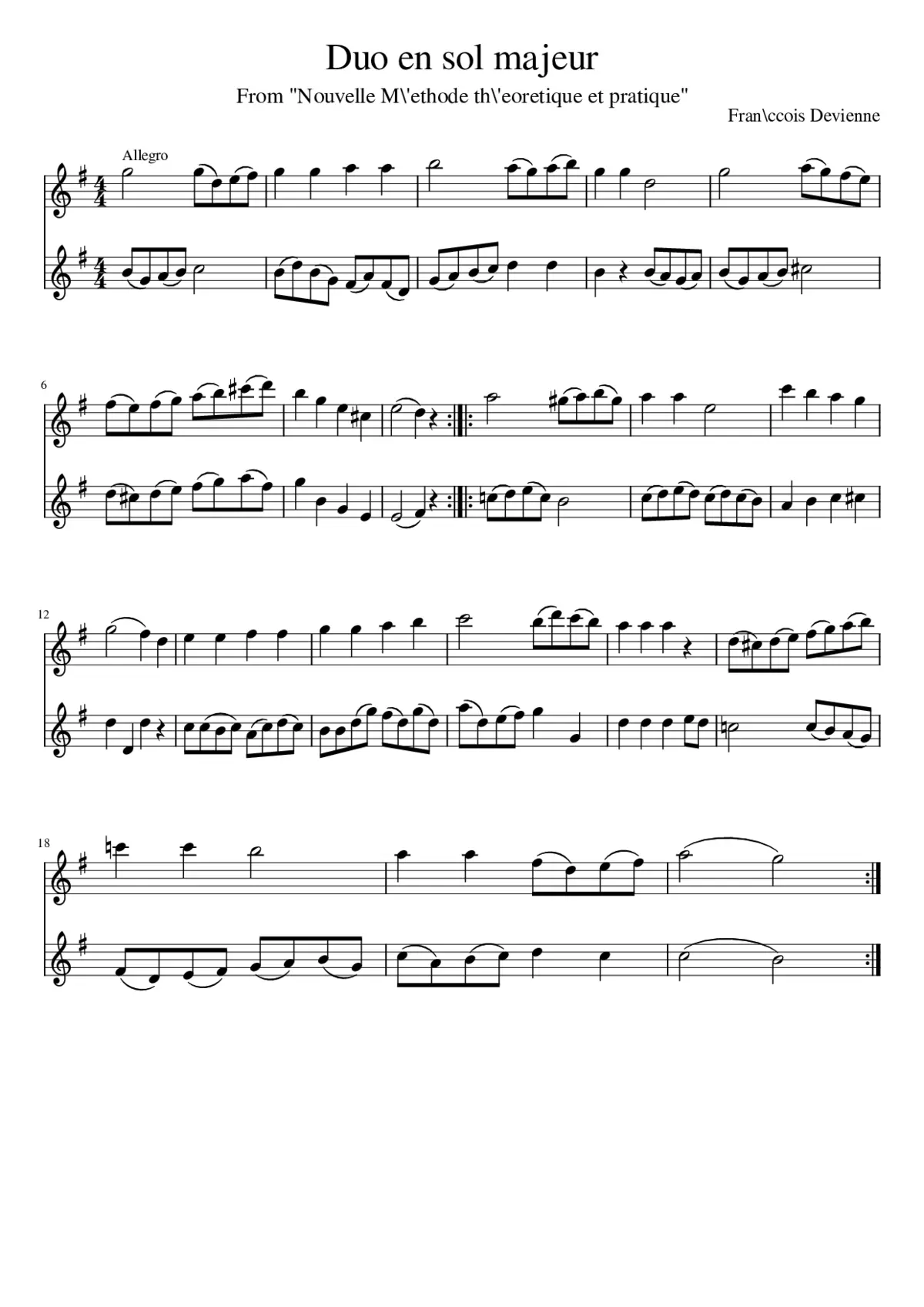 Duo en sol majeur - Page 1