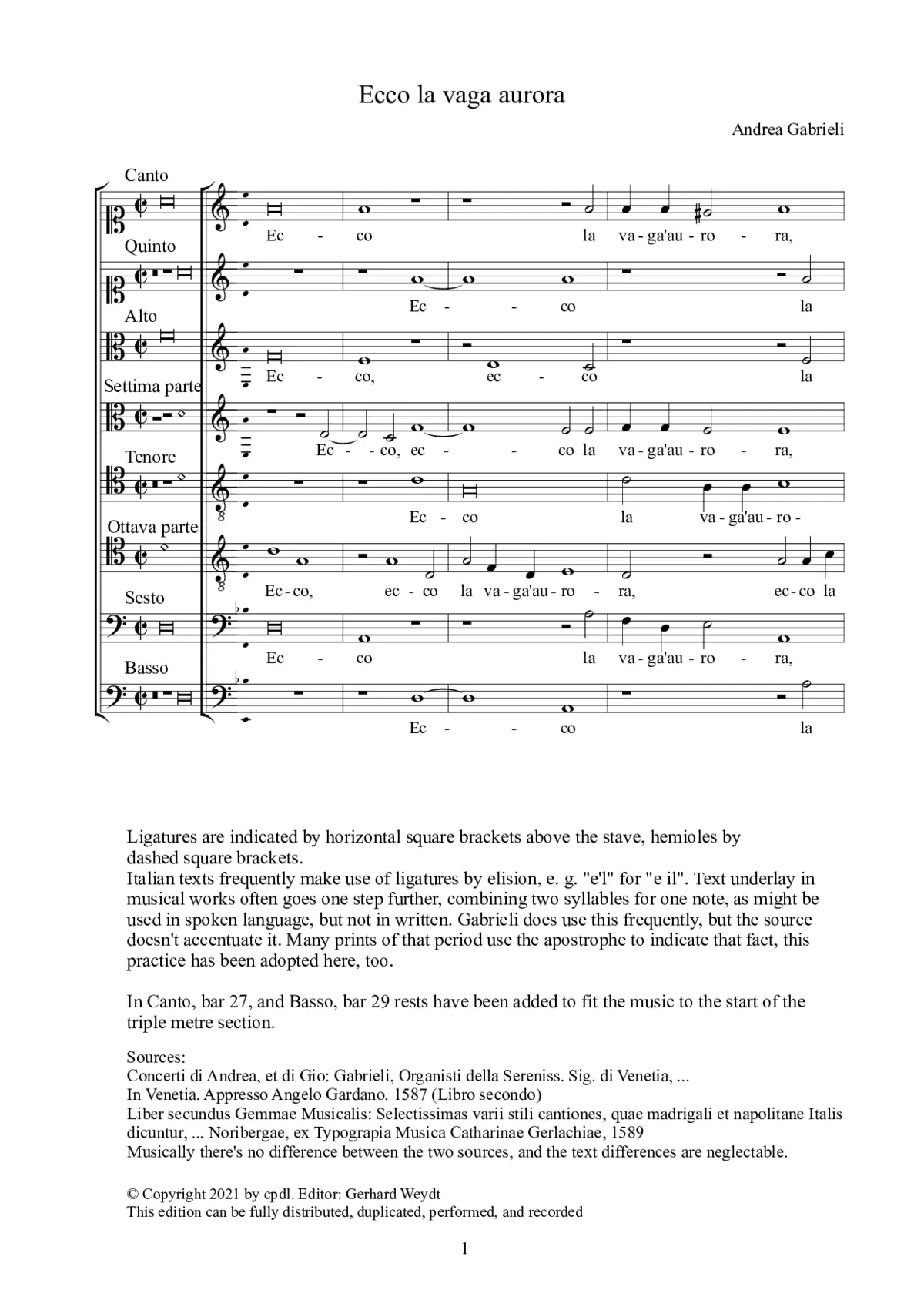 Ecco la vaga aurora - Page 1