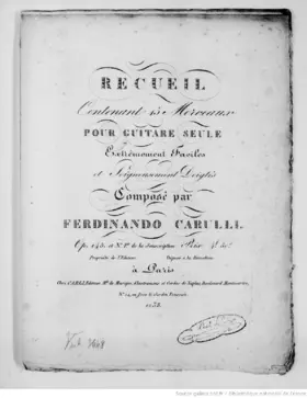 Recueil concertant 15 morceaux pour Guitare seule