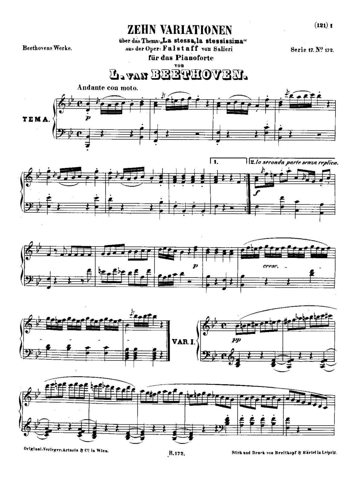 10 Variations on 'La stessa, la stessissima' from the Opera 'Falstaff' by Salieri WoO 73 - Page 1