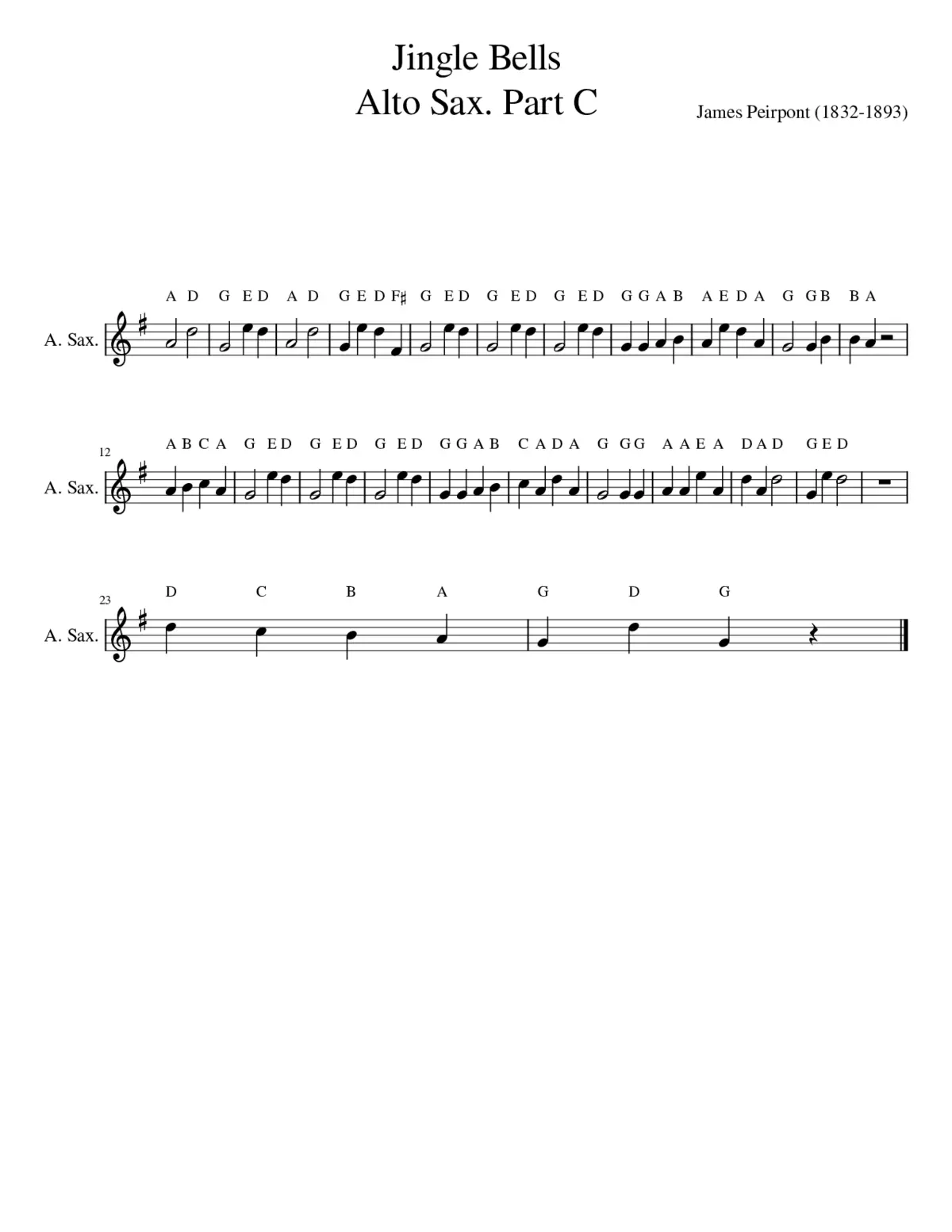 Jingle Bells Alto Sax Part C - Page 1
