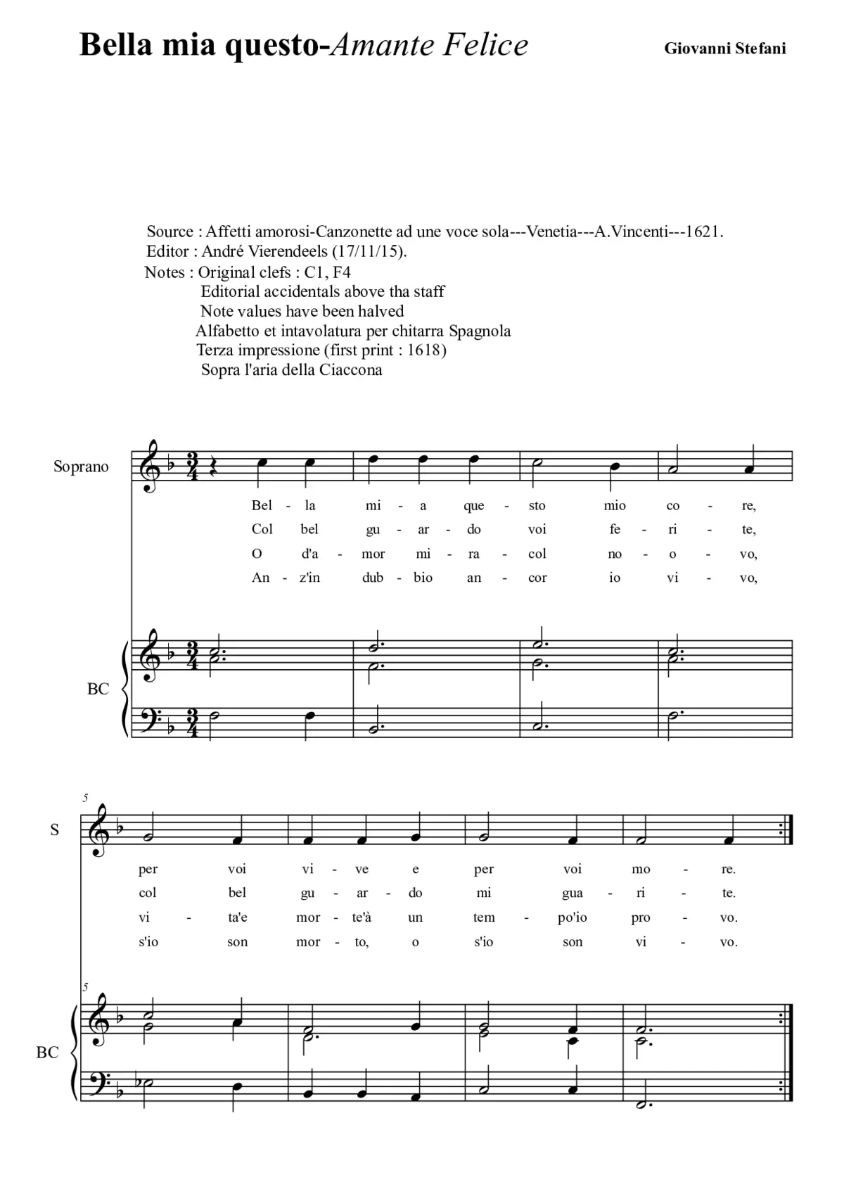 Bella mia questo core - Amante Felice - Page 1