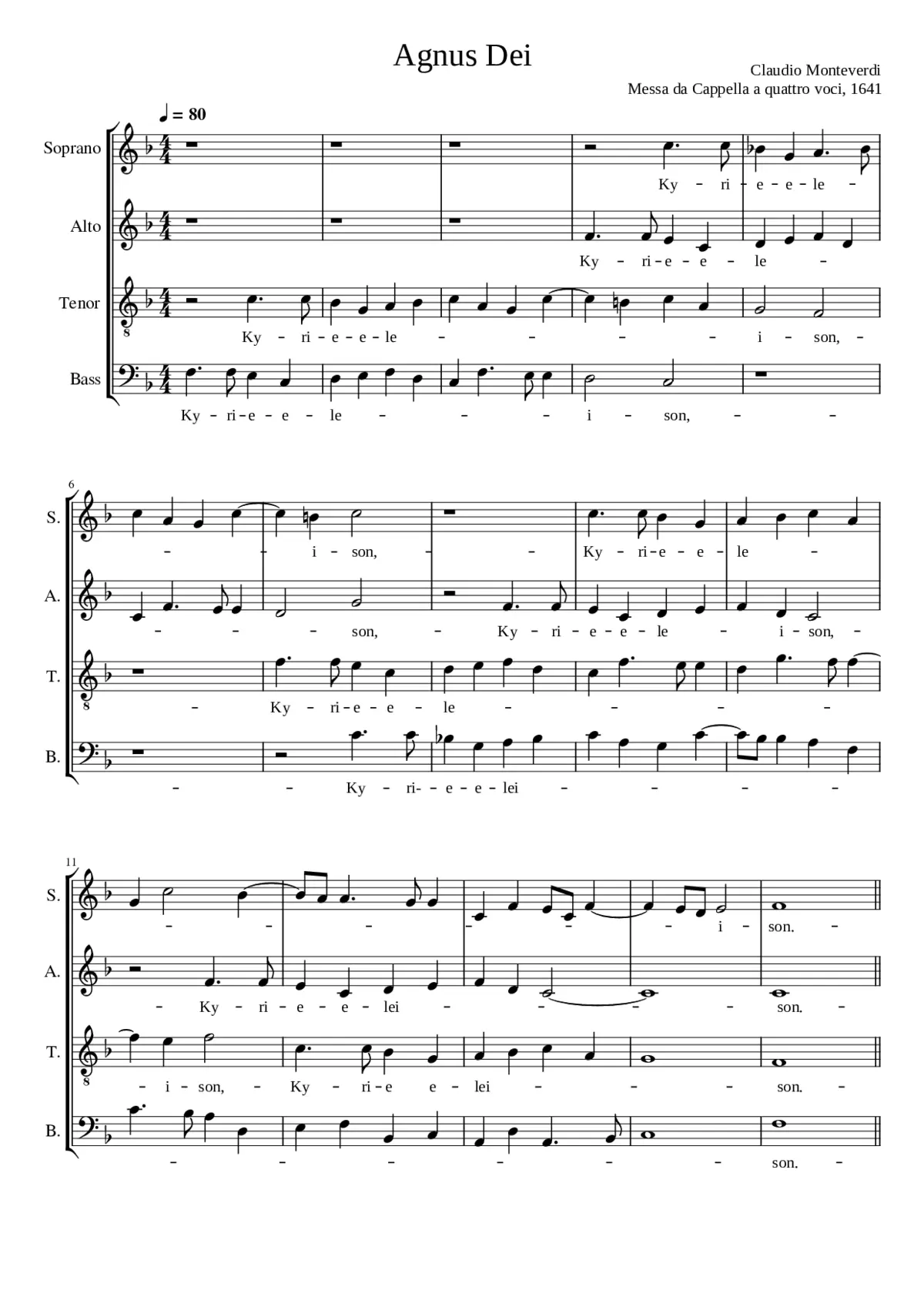 Messa da Capella a quattro voci (1641) - Claudio Monteverdi - Page 1
