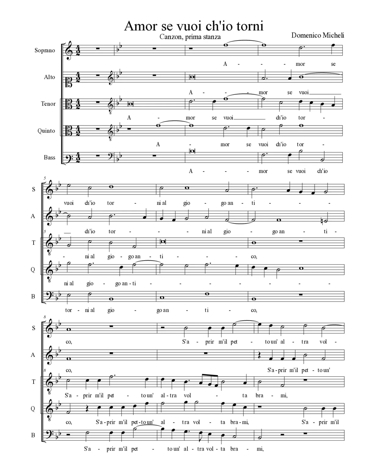 Amor se vuoi ch'io torni - Page 1