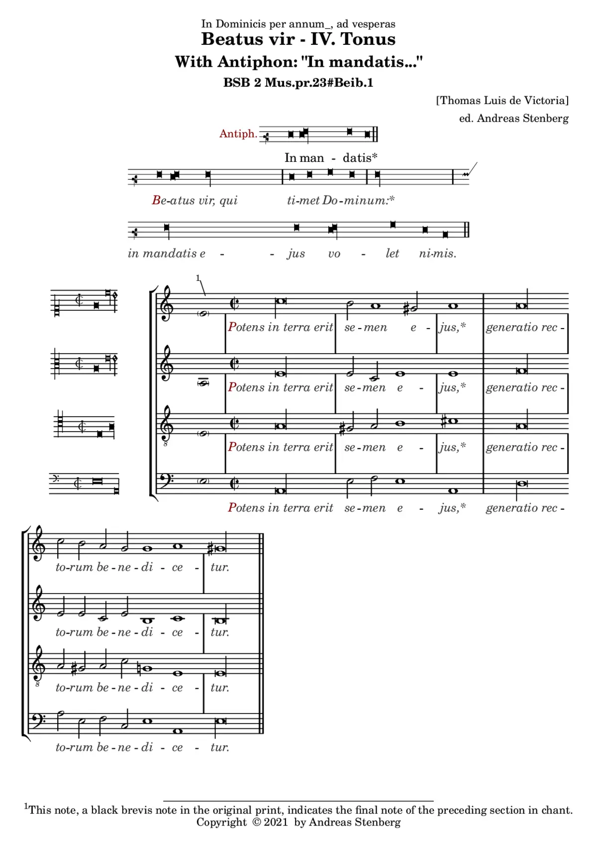 Beatus Vir (Ps. 111) - IV tone falsibordoni - Page 1