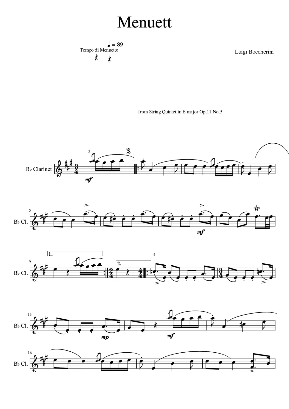 Menuett - Luigi Boccherini clarinet - Page 1