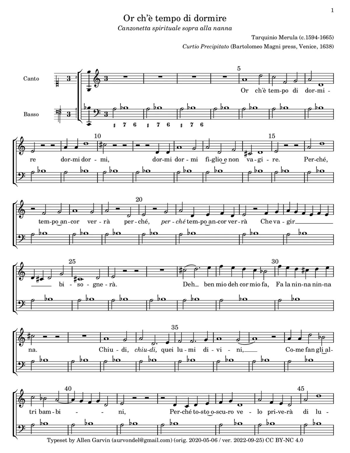 Hor ch'è tempo di dormire - Page 1