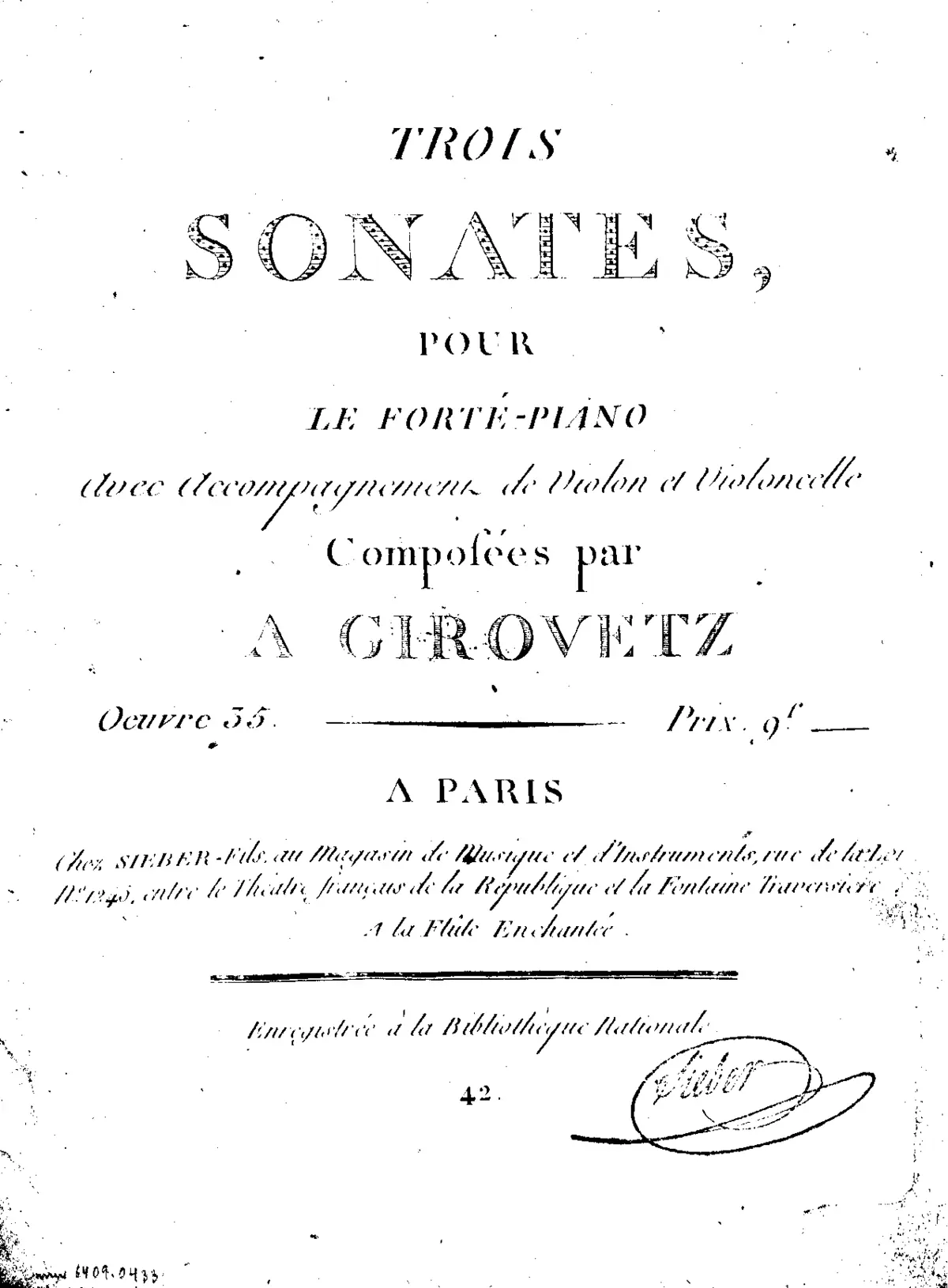 3 Sonates pour le Forte-Piano Avec Accompagnement de Violon et Violoncelle - Page 1