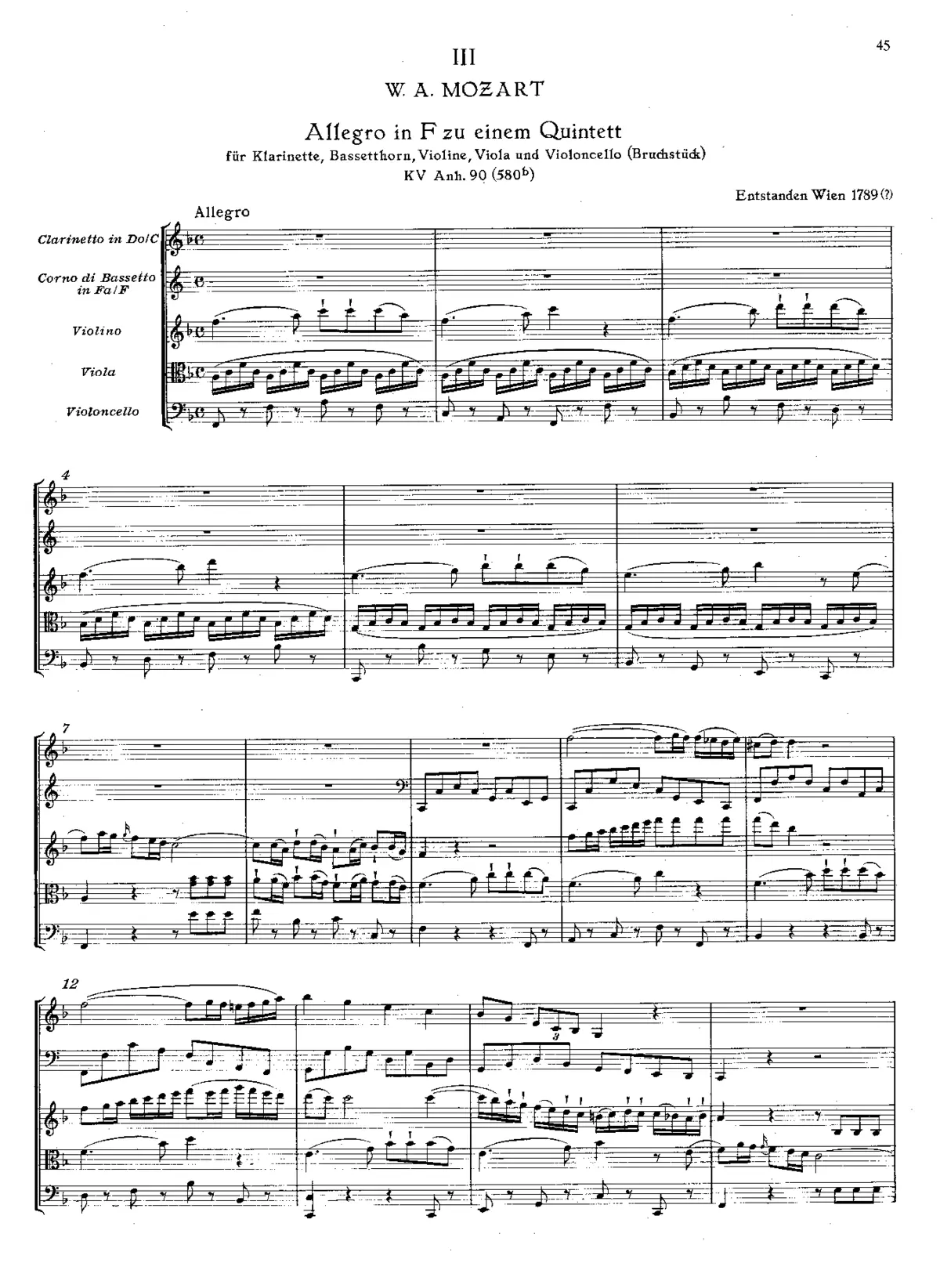 Clarinet Quintet in F major - Page 1