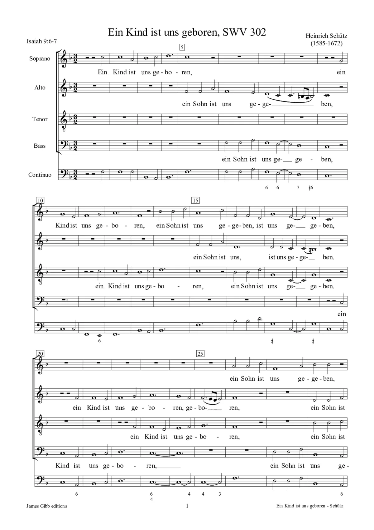 Ein Kind ist uns geboren, SWV 302 - Page 1