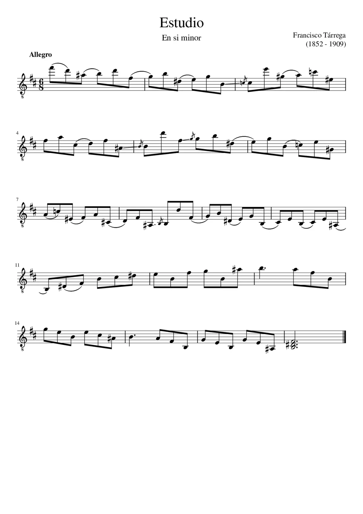 Francisco Tárrega - Estudio en si minor - Page 1
