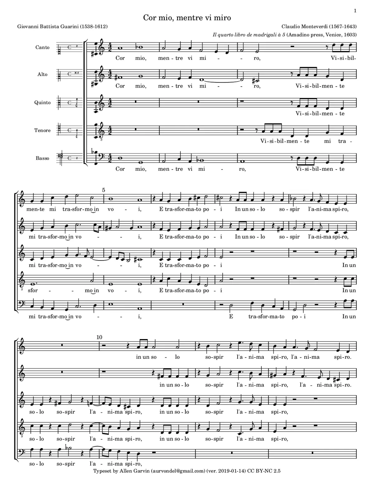 Cor mio, mentre vi miro - Page 1