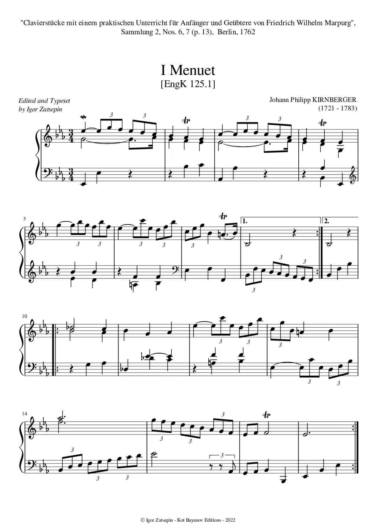 Menuets I & II in E-flat major / C minor - Page 1