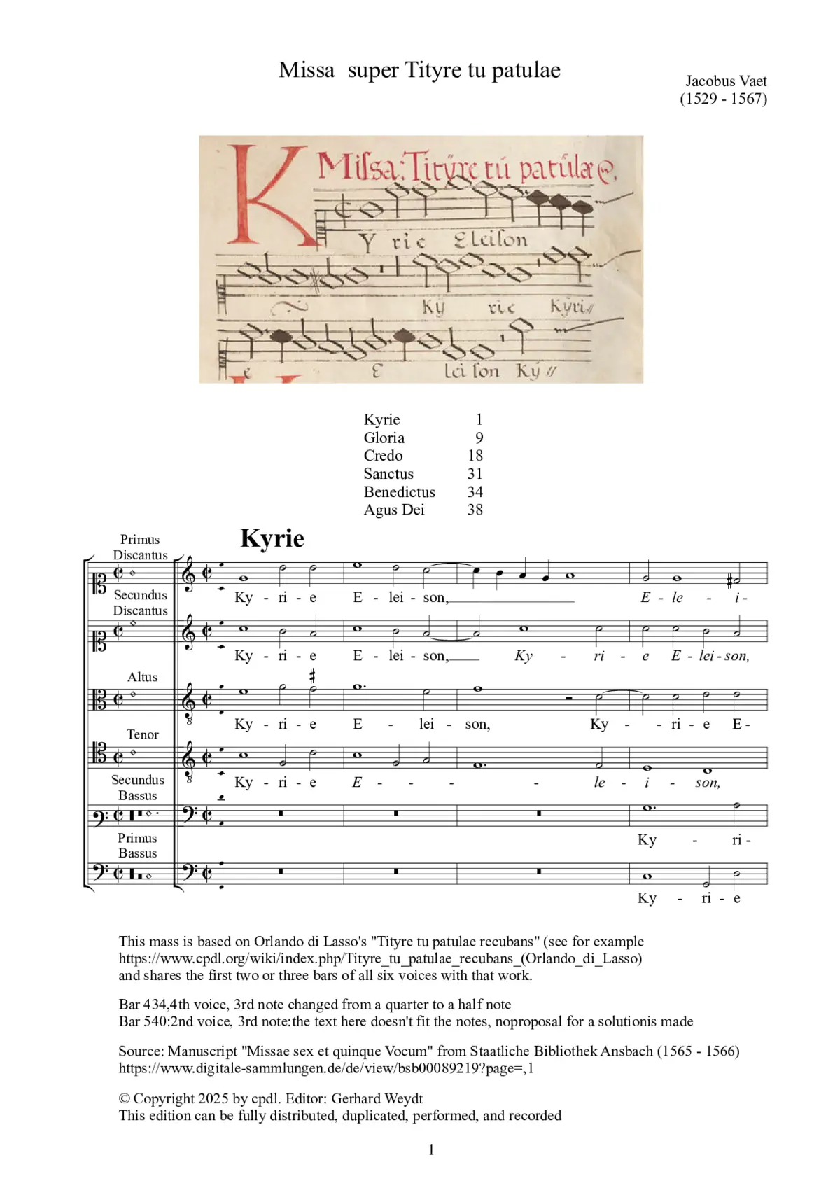 Missa super Tityre tu patulae - Page 1