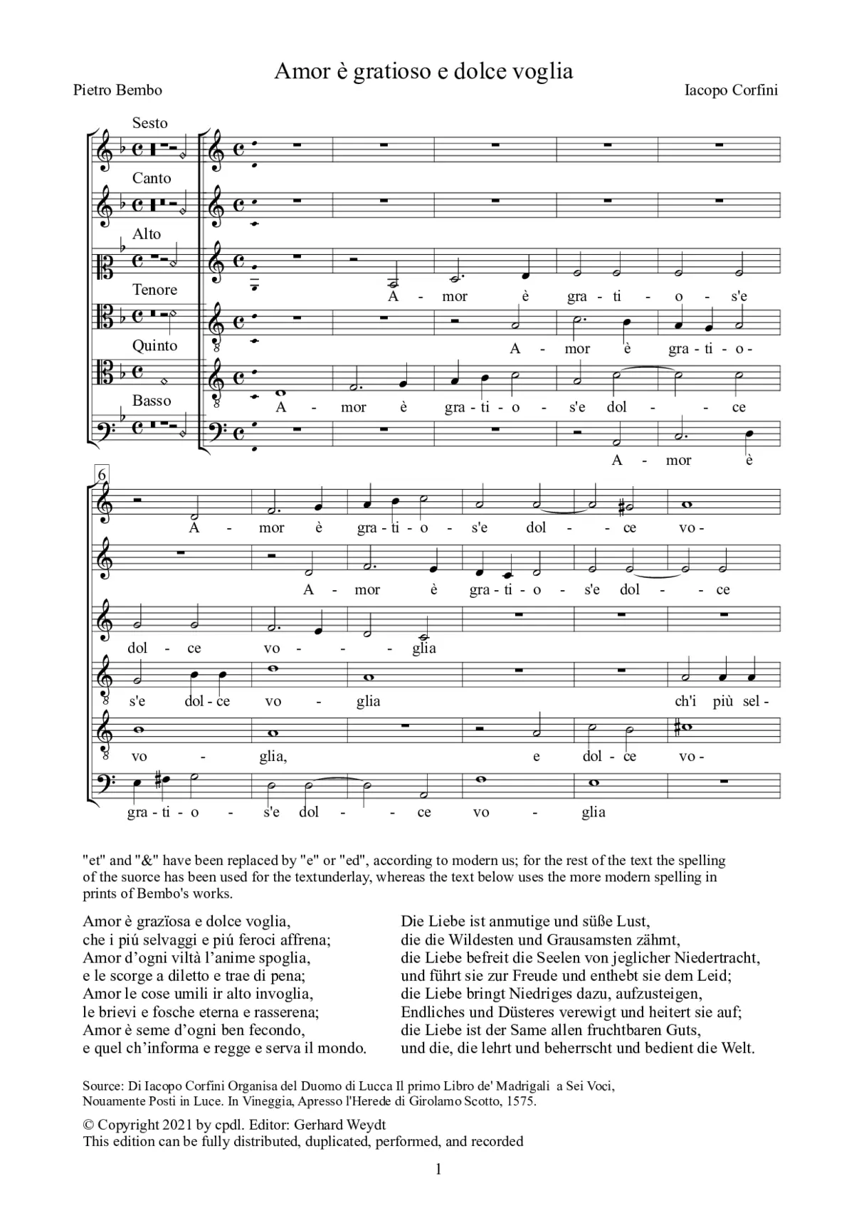 Amor è gratiosa e dolce voglia - Page 1