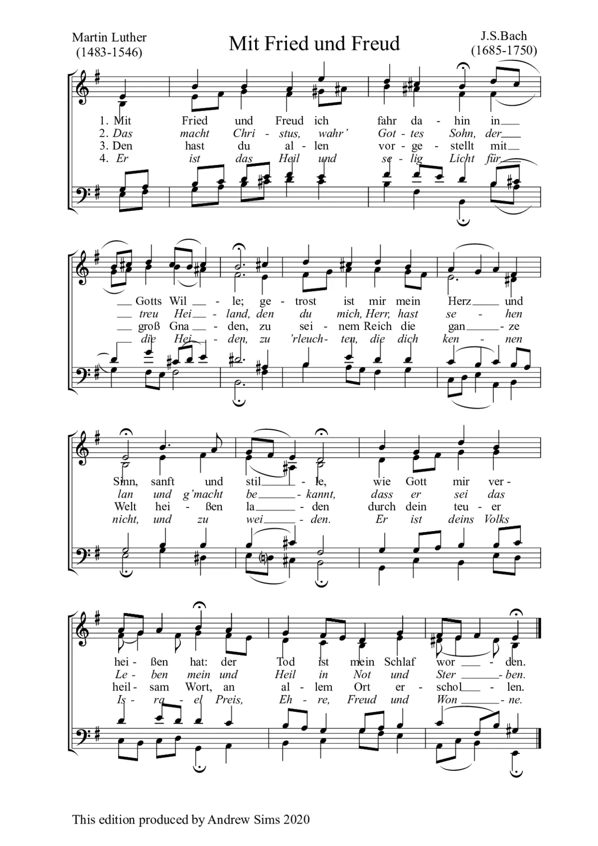 Mit Fried und Freud ich fahr dahin, BWV 125 - Page 1