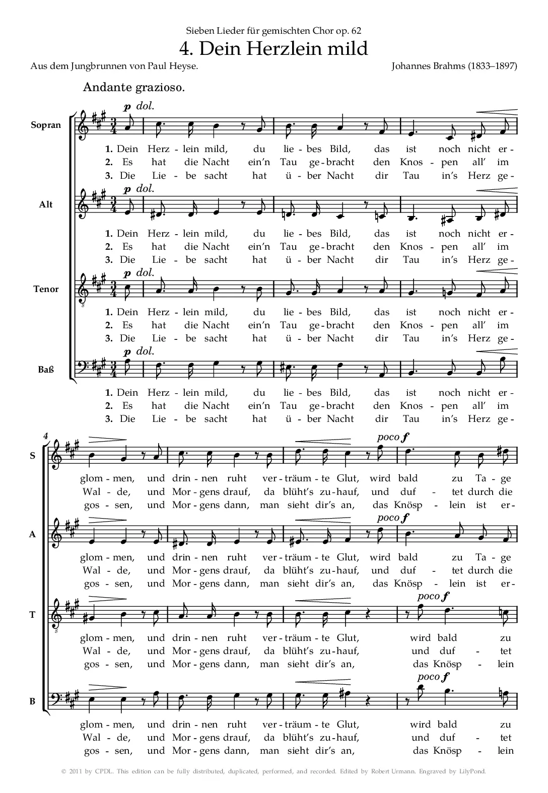 Dein Herzlein mild, Op. 62, No. 4 - Page 1