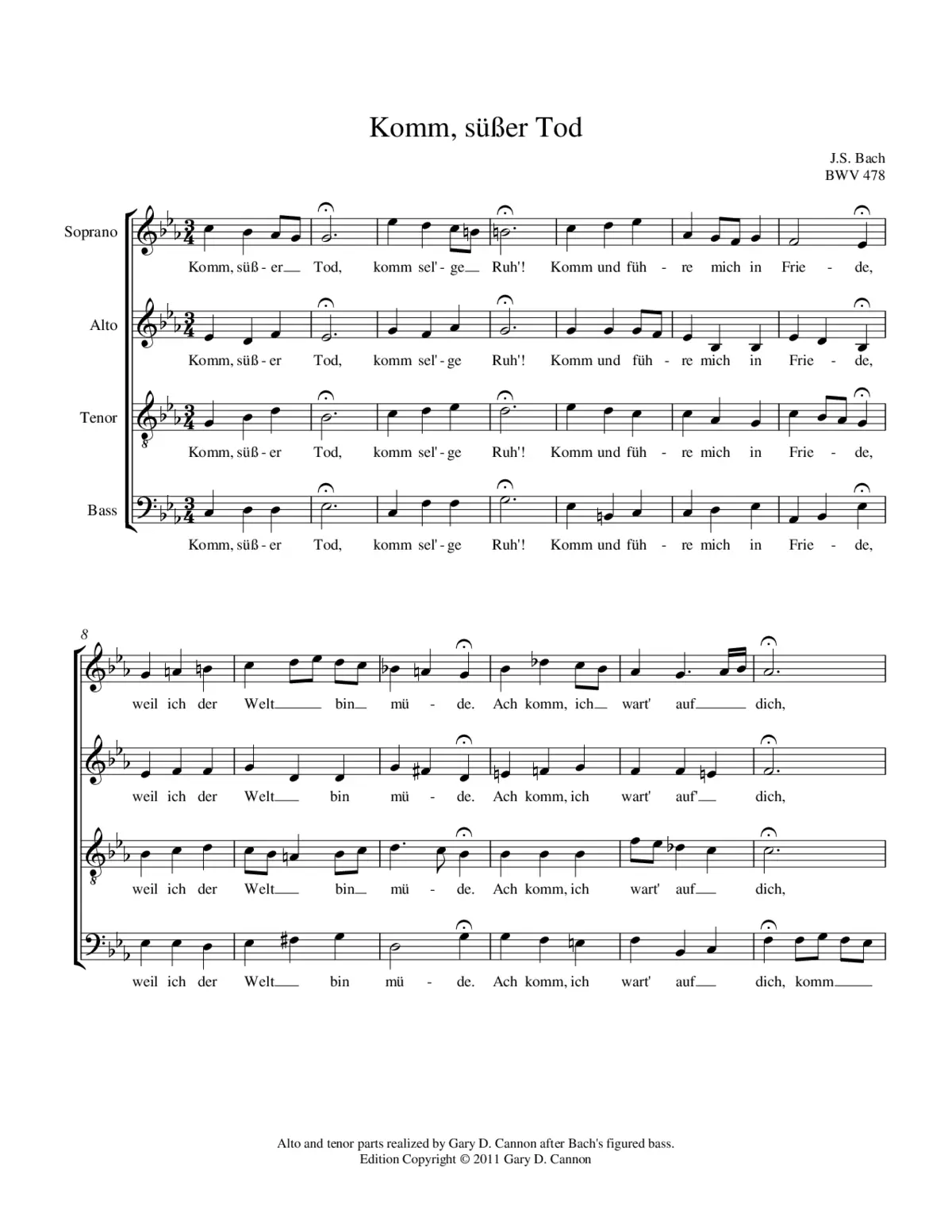 Komm, süsser Tod, BWV 478 - Page 1