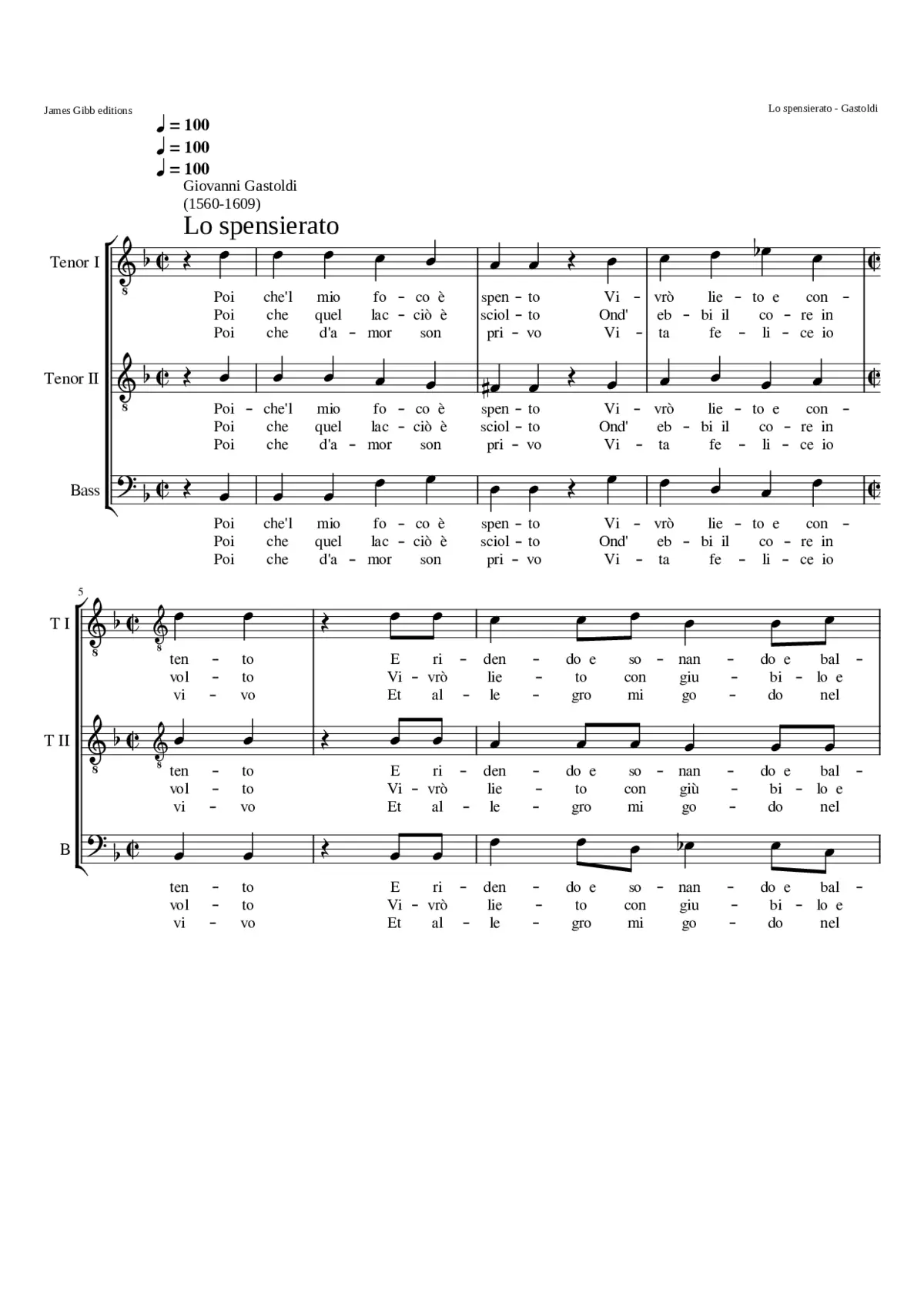 Lo Spensierato (Poiche 'l mio foco e spento) - Page 1