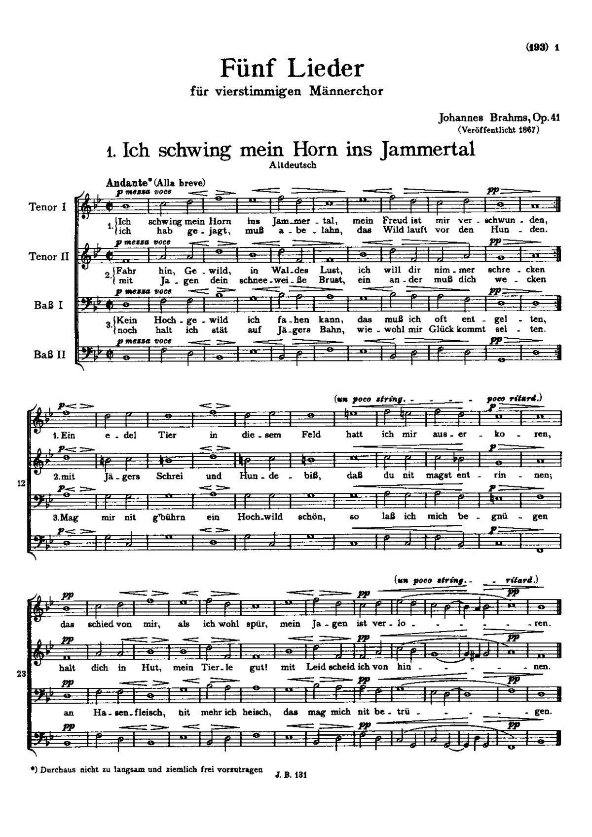 Fünf Lieder für vierstimmigen Männerchor, Op. 41 - Page 1