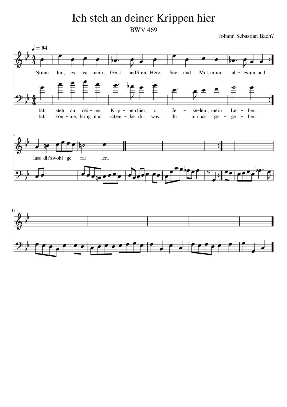 Ich steh an deiner Krippen hier BWV 469 - Page 1