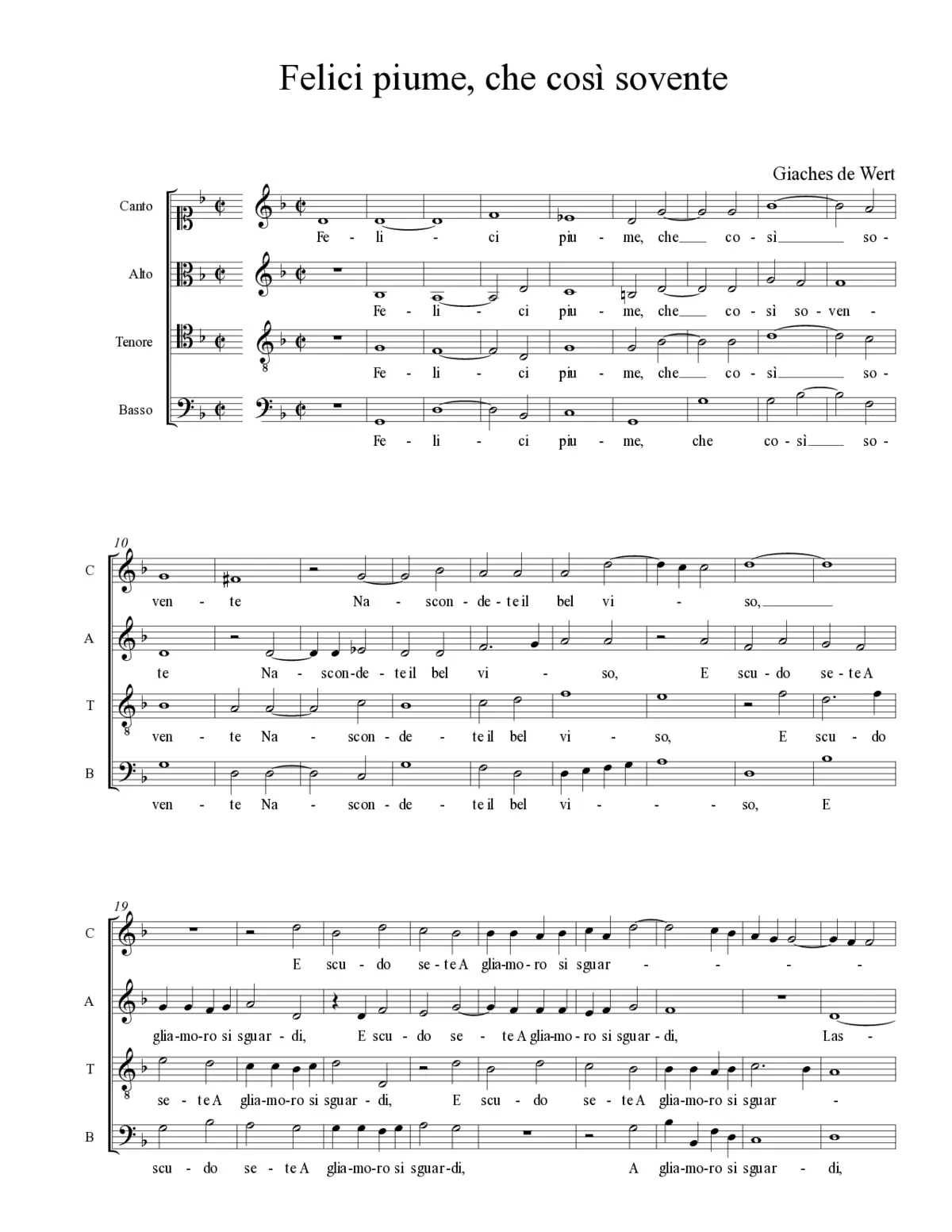 Felici piume, che così sovente - Page 1