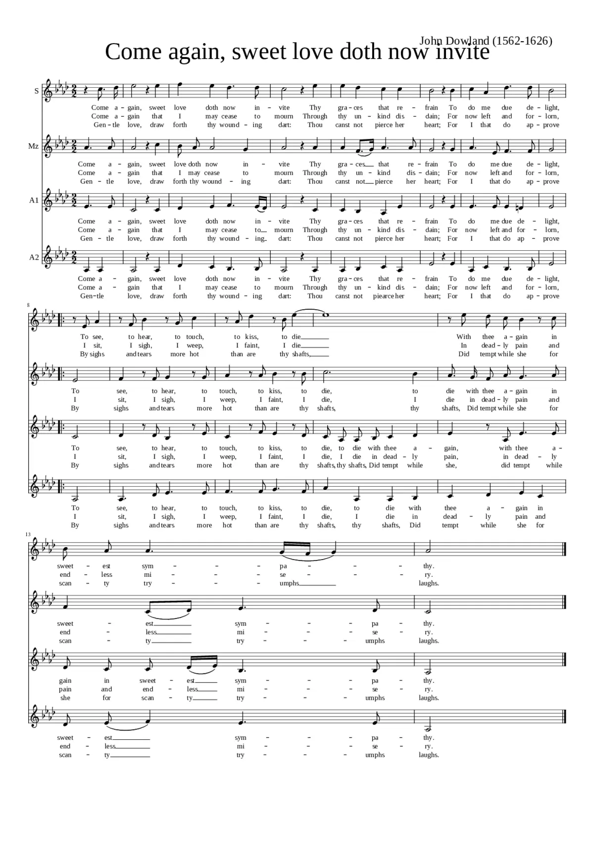 Come Again Sweet Love doth Now Invite - Page 1