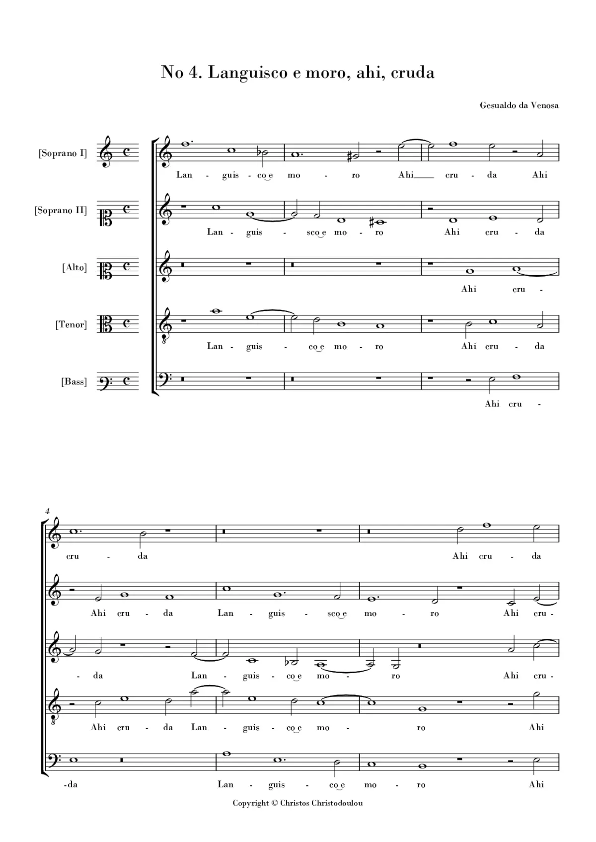 Languisce e moro, ahi, cruda - Page 1
