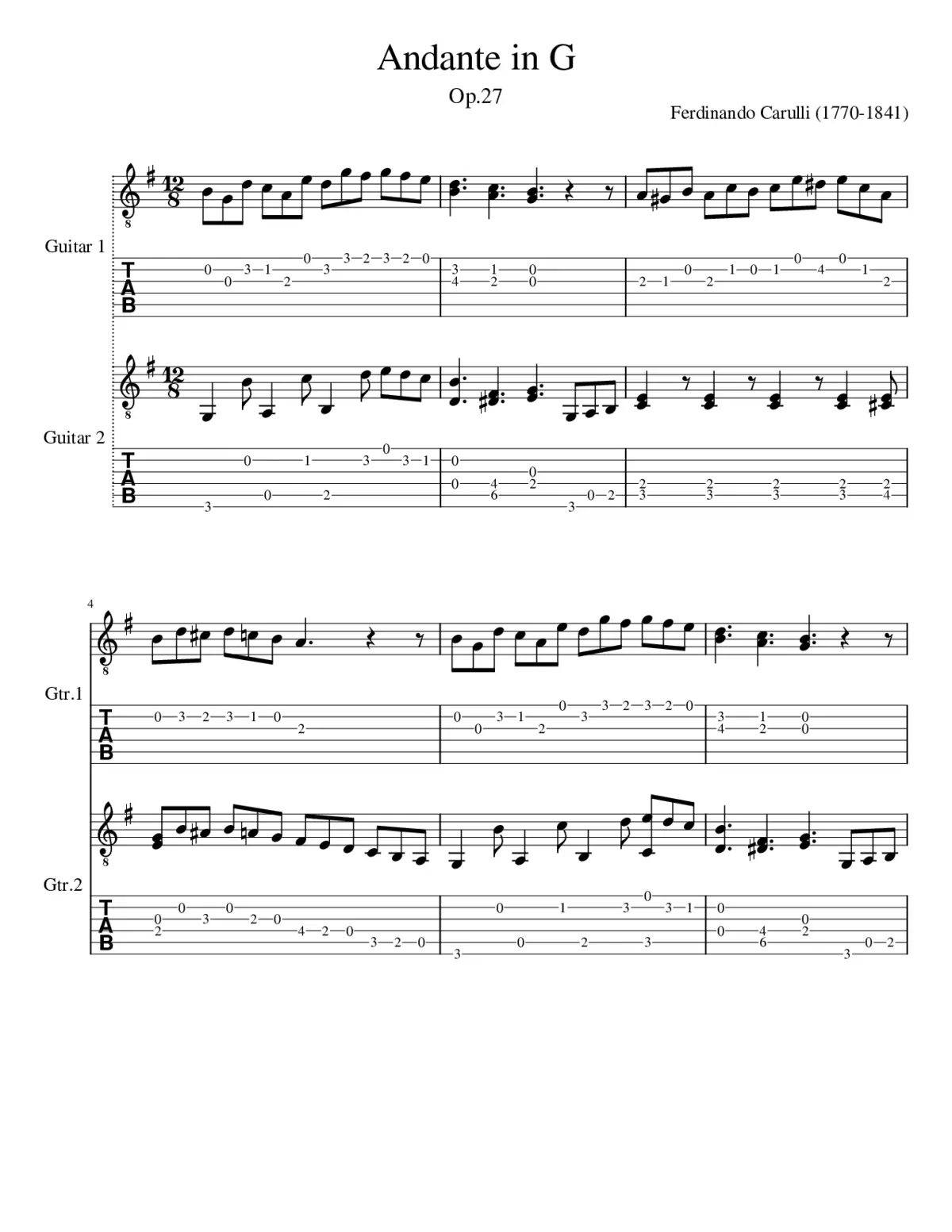 Gitar Duet Andante In G - Page 1
