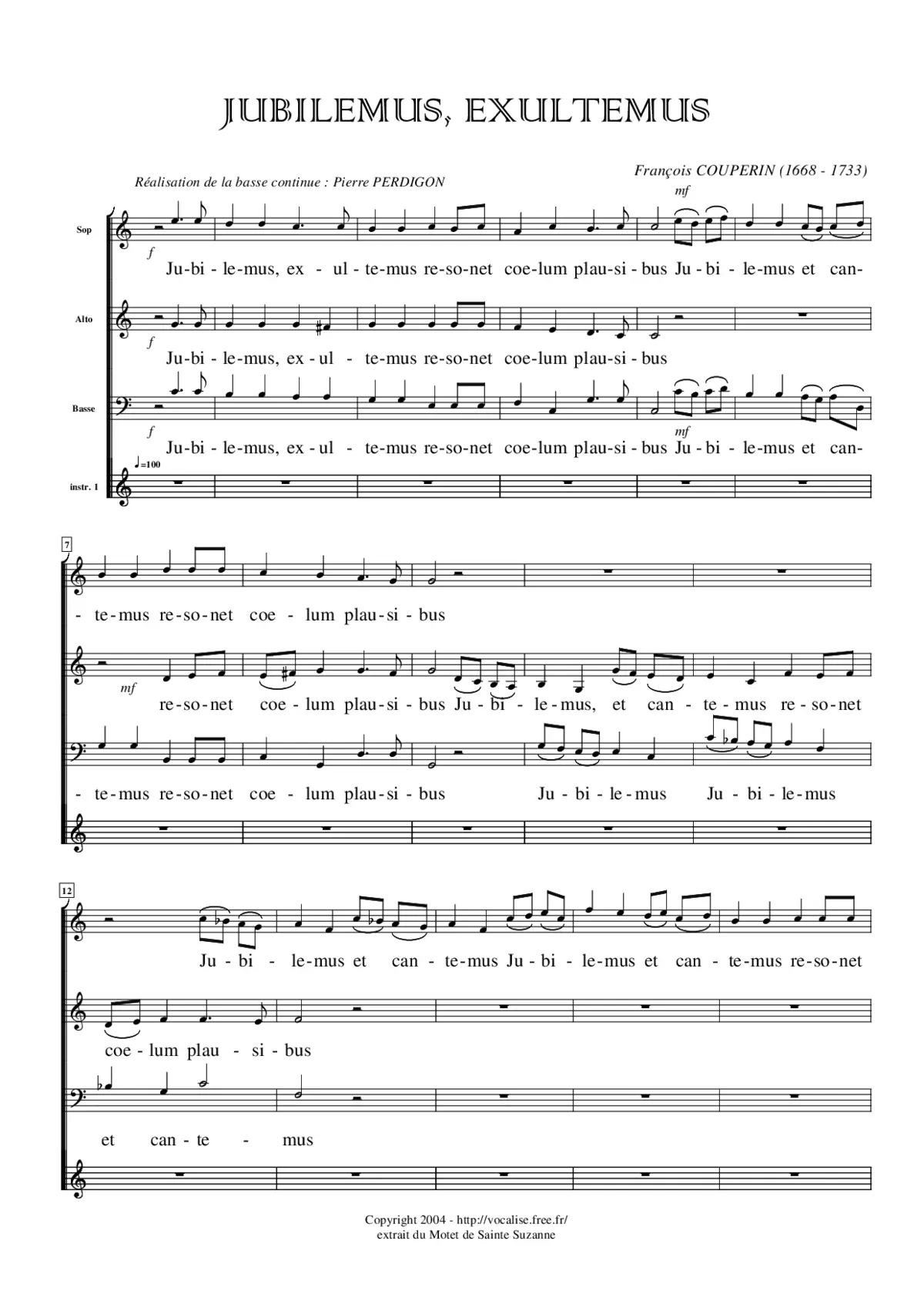 Jubilemus, exultemus from Motet de Sainte Suzanne - Page 1