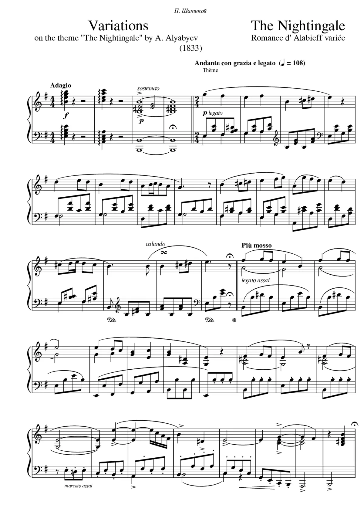 Variations on Alyabyev's Romance 'The Nightingale' - Page 1
