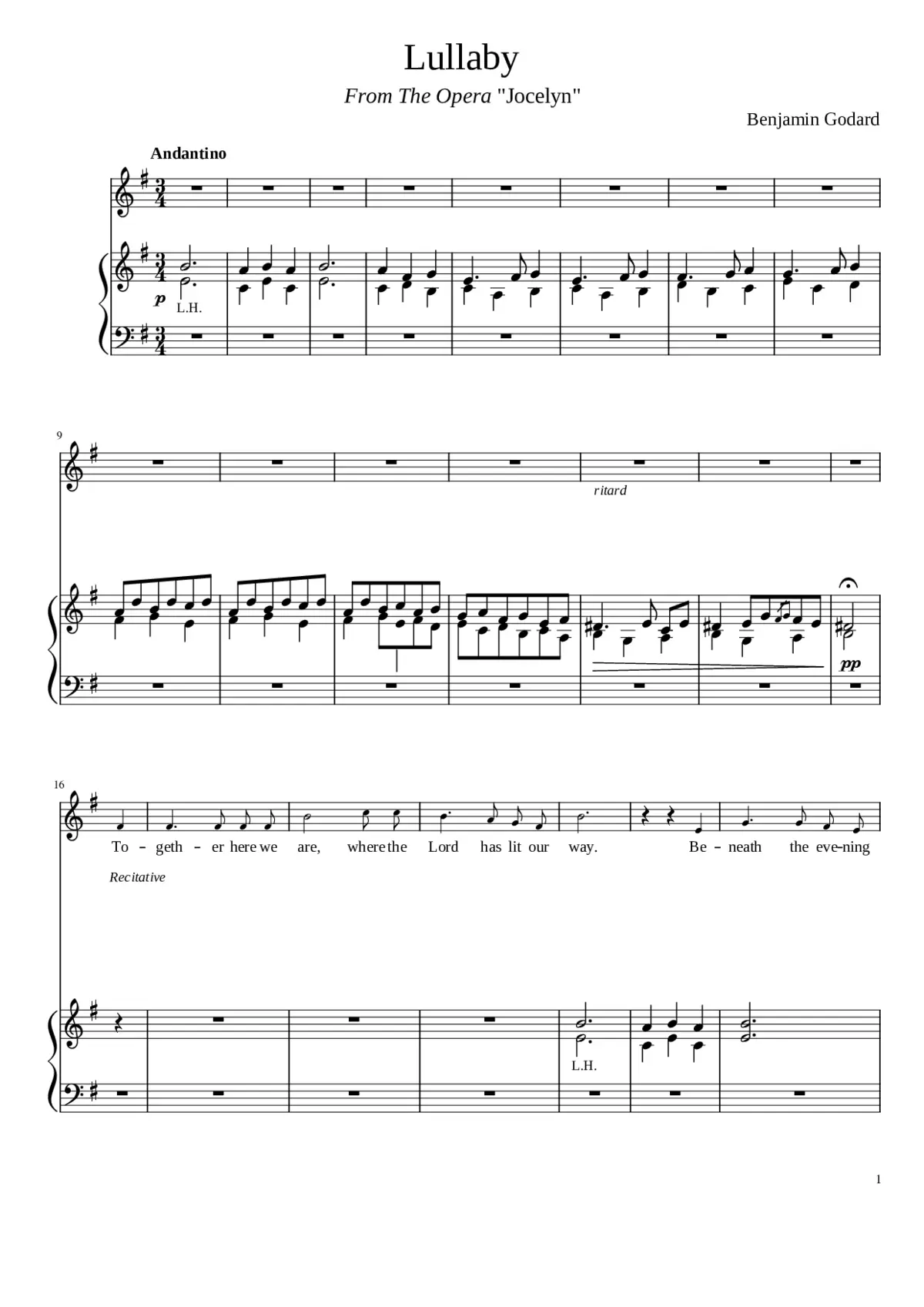 Godard Lullaby from The Opera Jocelyn (piano and solo voice) - Page 1