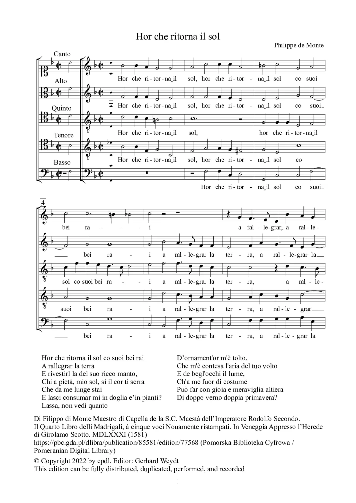 Hor che ritorna il sol - Page 1