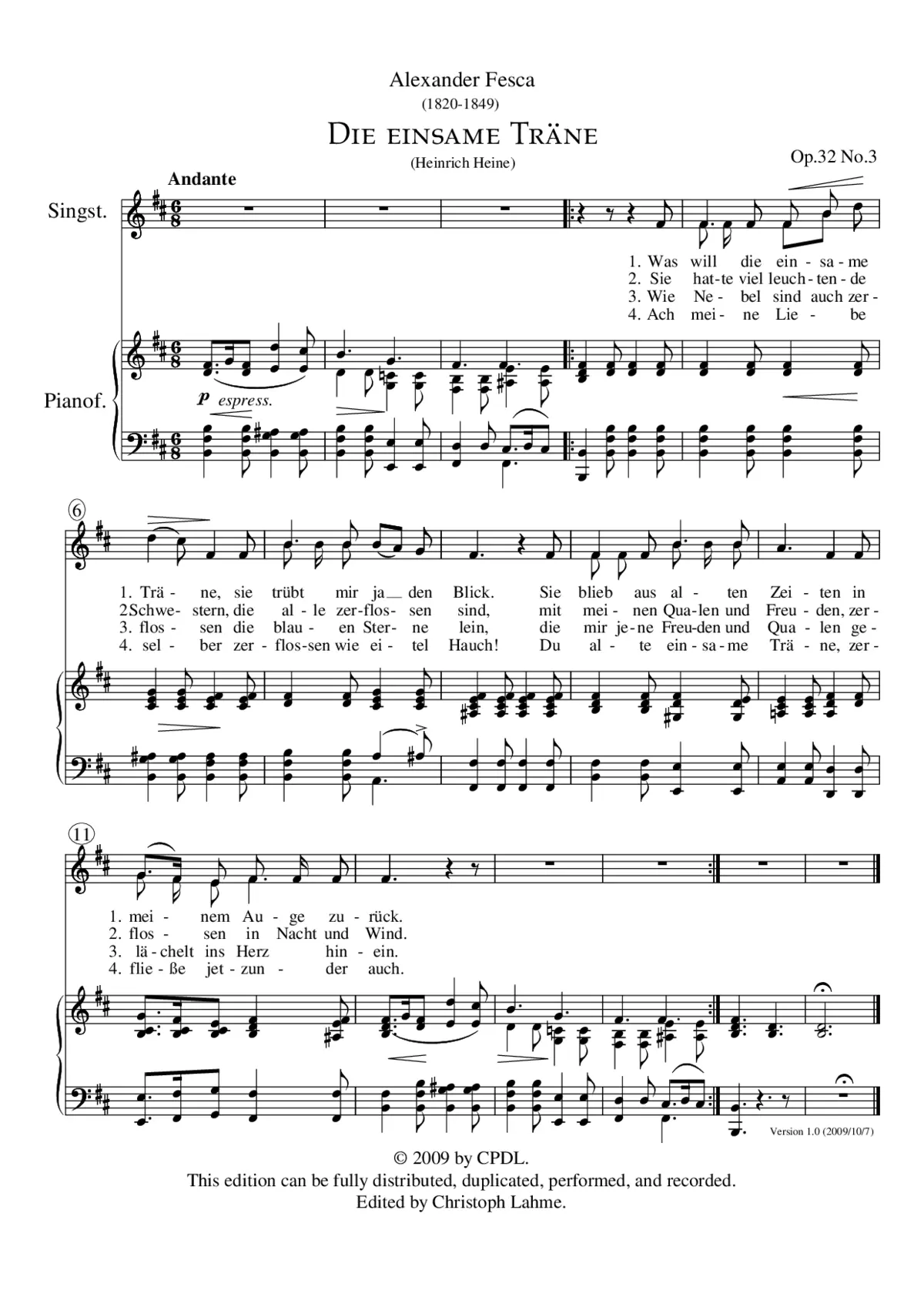 Die einsame Träne, Op. 32, No. 3 - Page 1