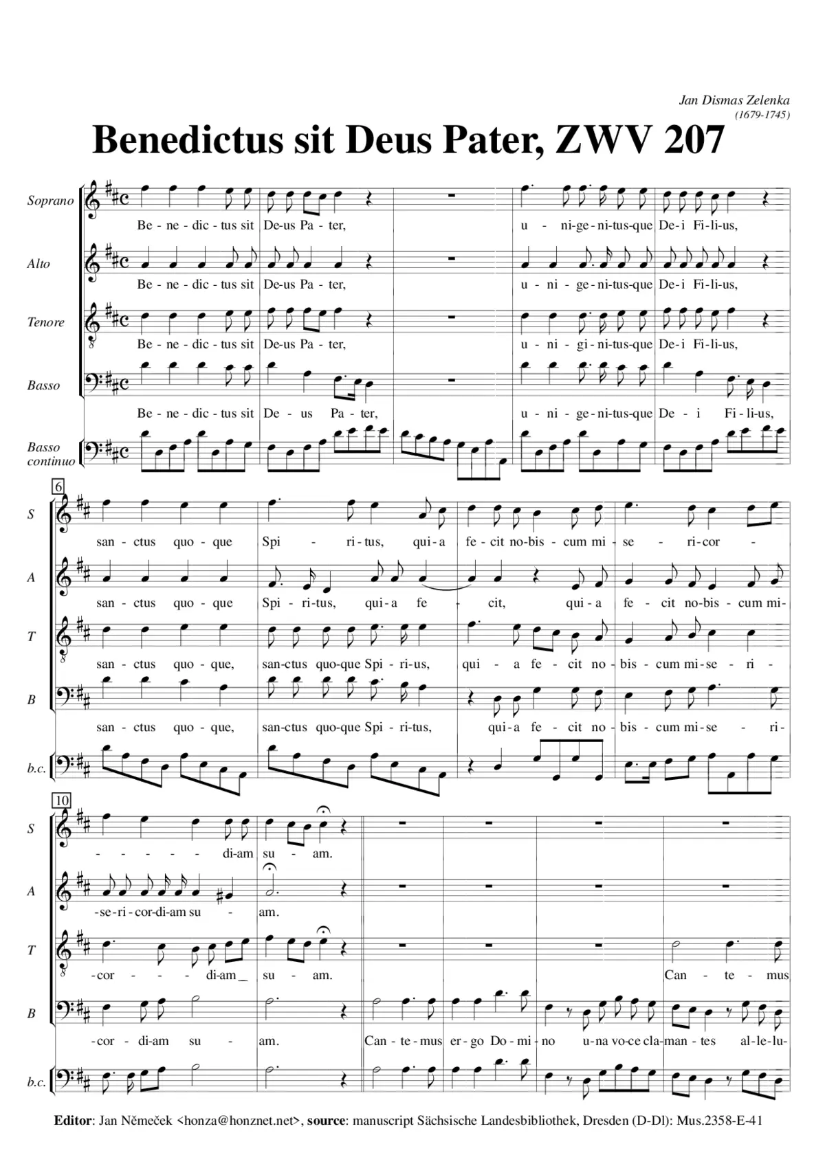 Benedictus sit Deus Pater, ZWV 207 - Page 1