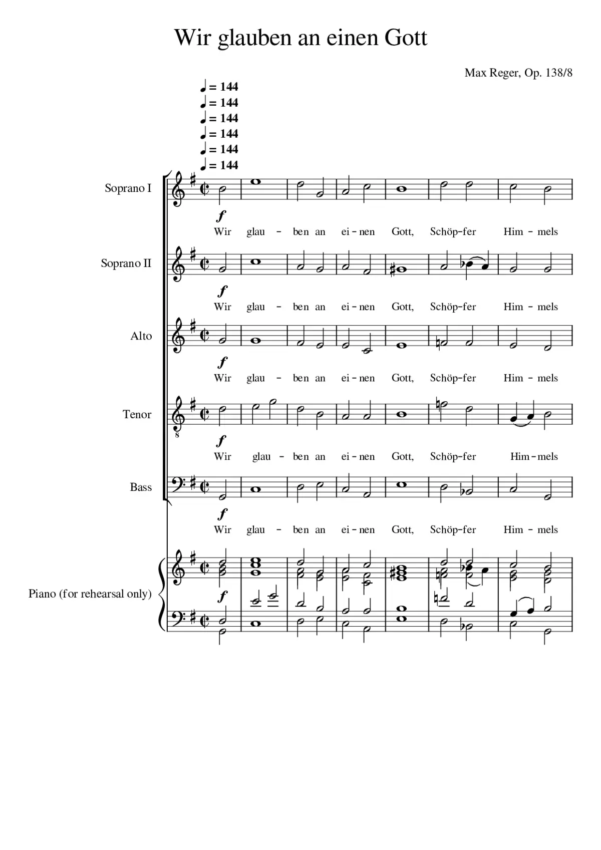 Wir glauben an einen Gott Op. 138 No. 8 - Page 1