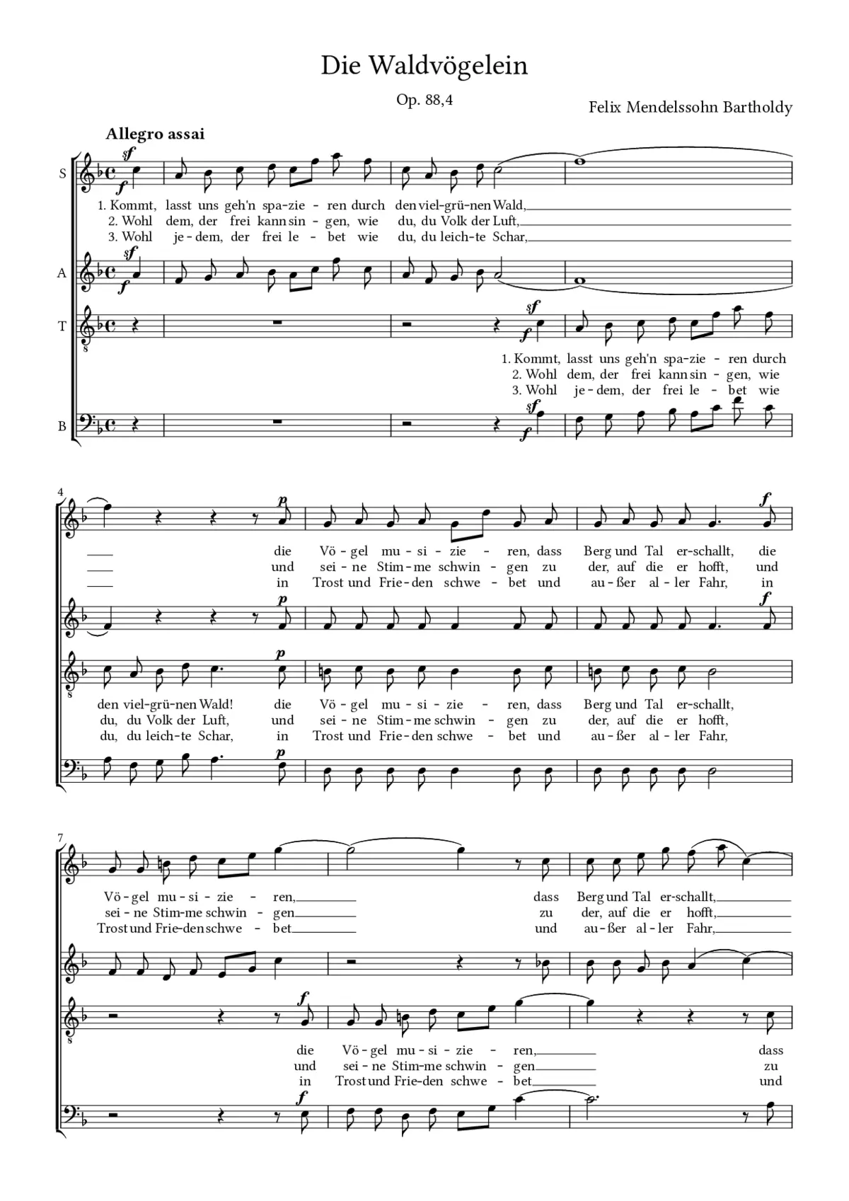 Die Waldvögelein, Op. 88, No. 4 - Page 1