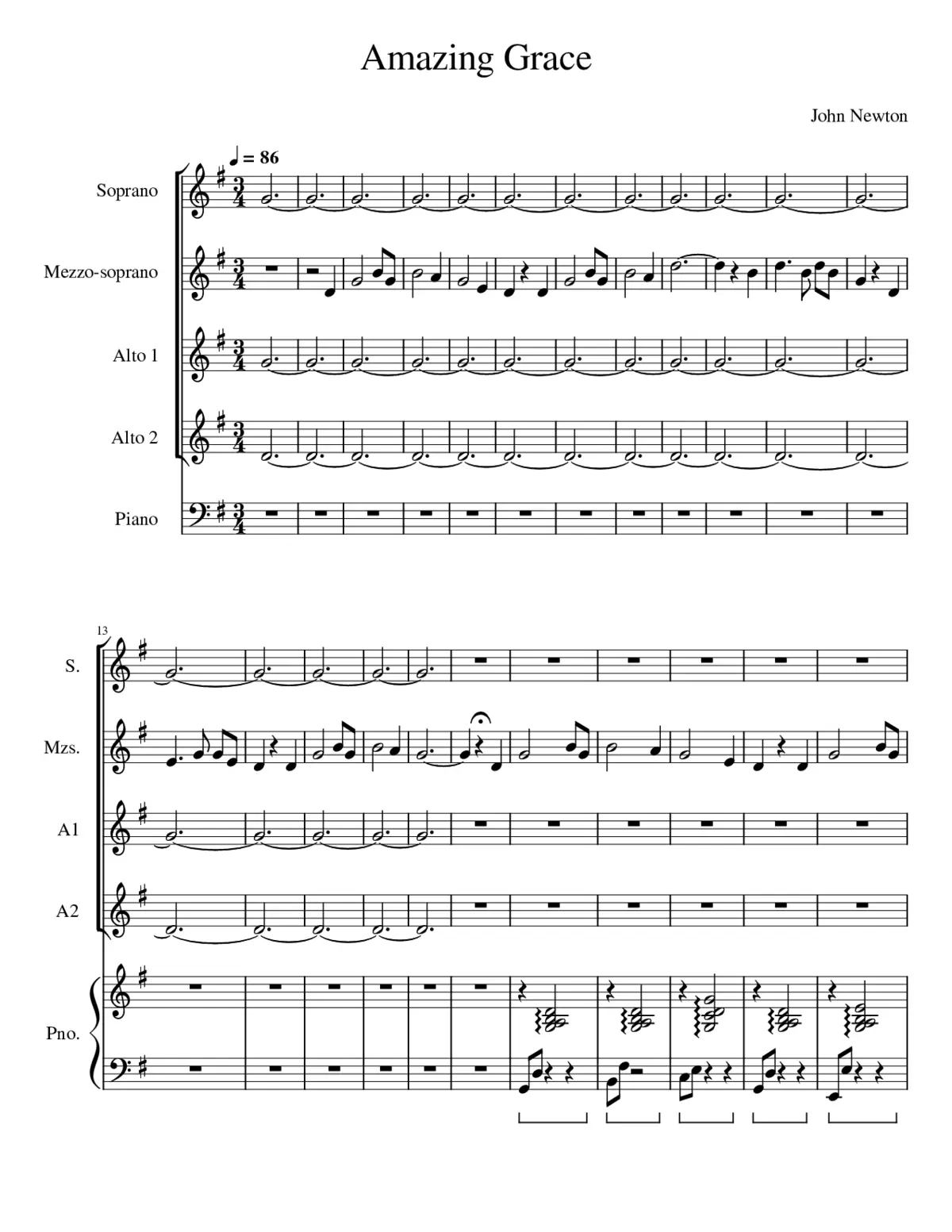 Amazing Grace (vocals with piano) - Page 1
