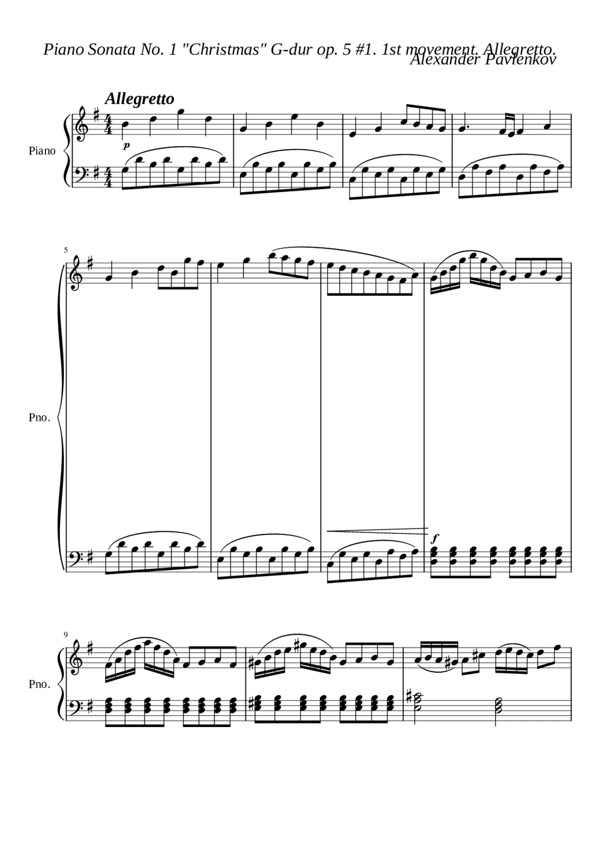 Piano Sonata No. 1 Christmas. 1st movement. Allegretto - Page 1