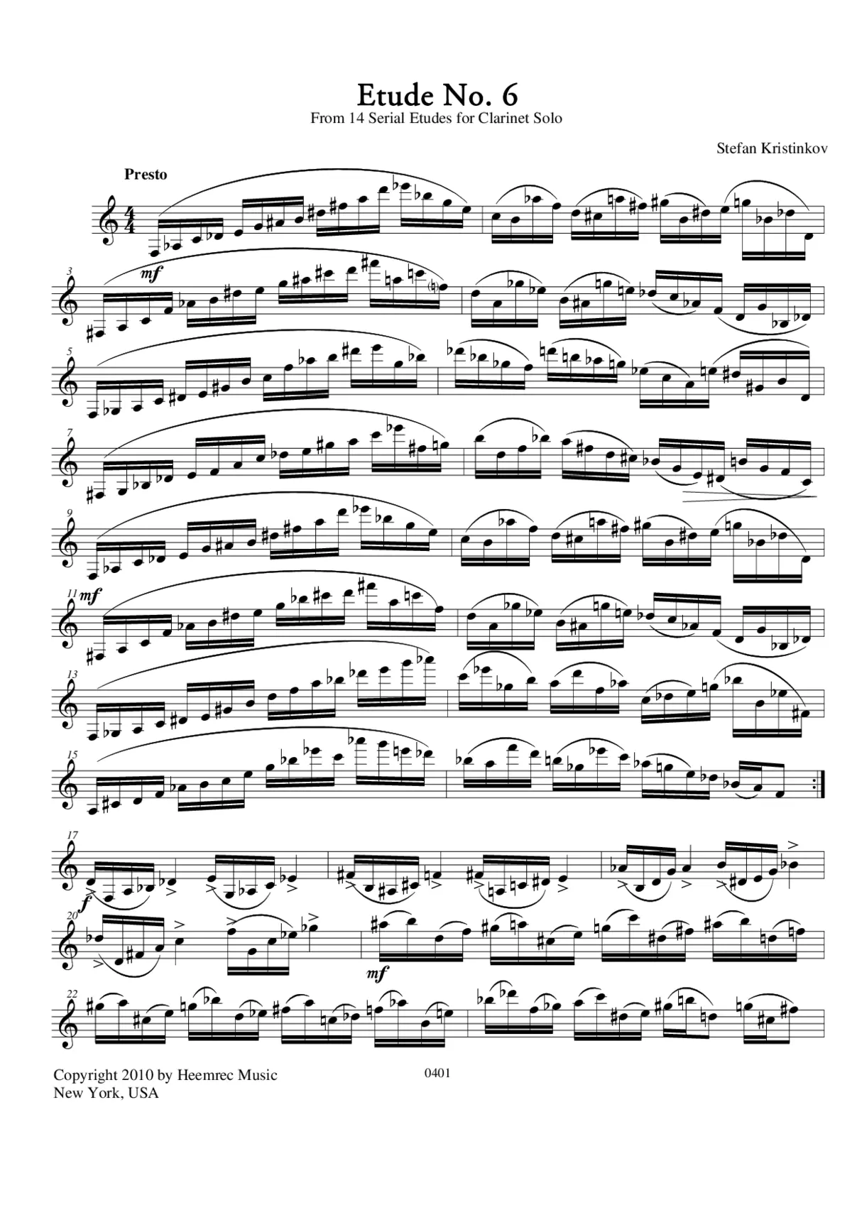 14 Serial Etudes for Clarinet Solo - Page 1