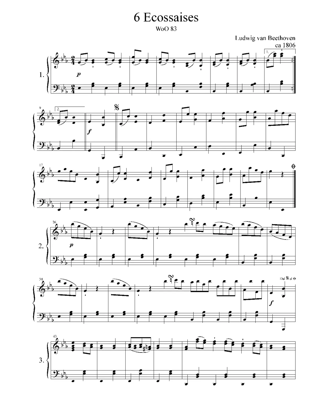 6 Ecossaises for Piano - Page 1