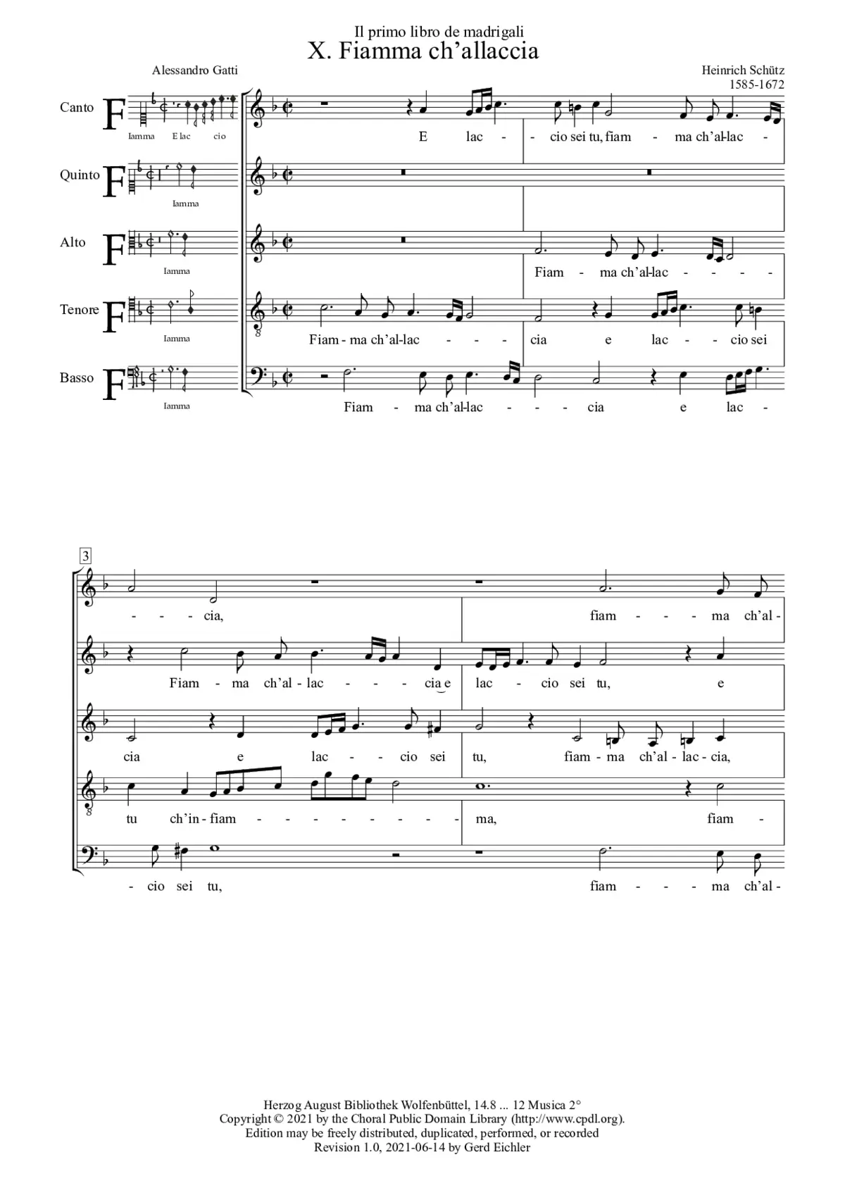 Fiamma ch'allaccia, SWV 10 - Page 1