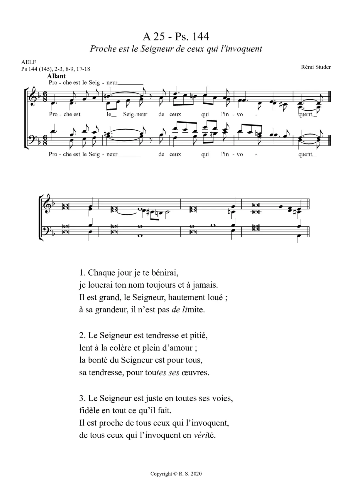 A 25 : Ps. 144 : Proche est le Seigneur - Page 1