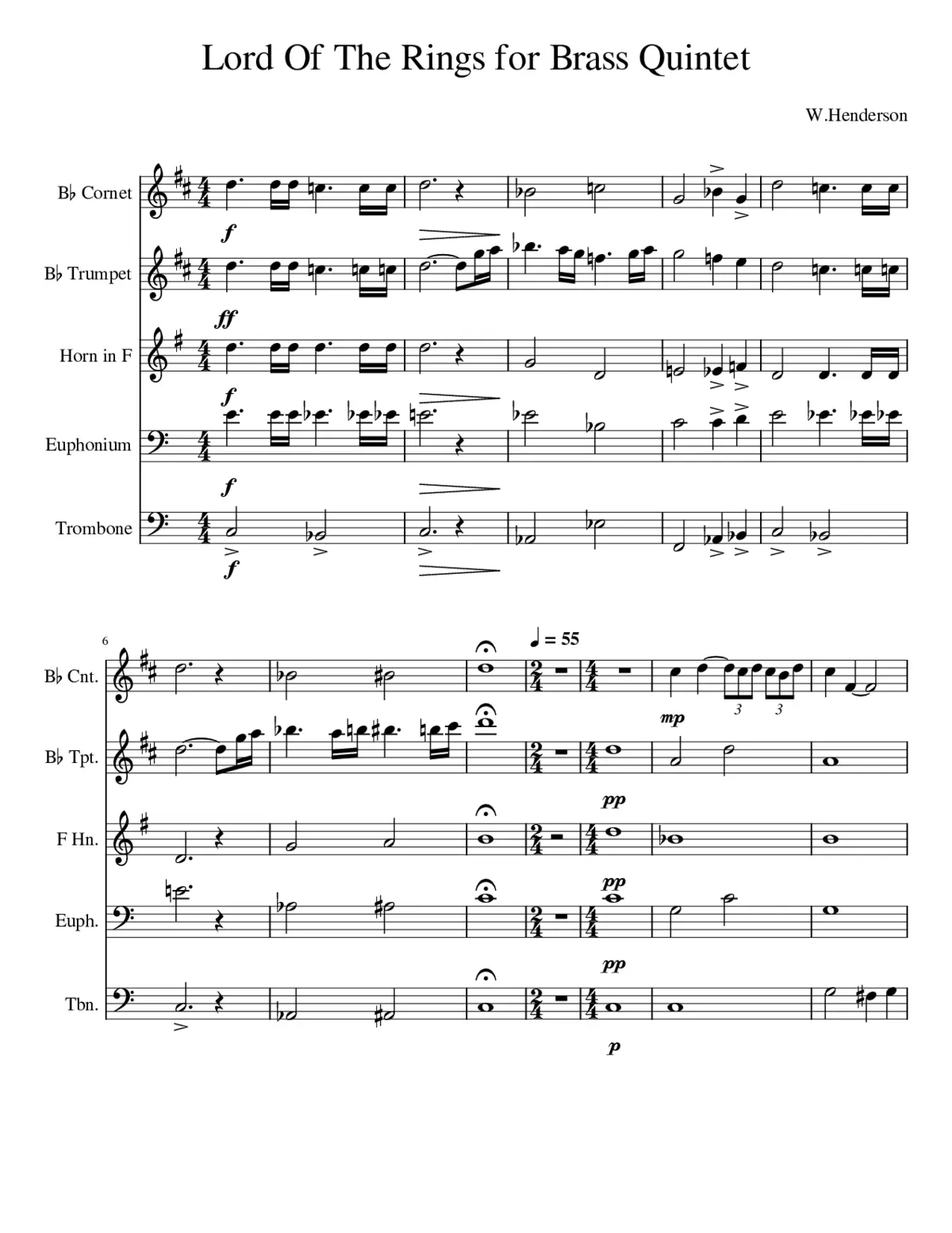Lord Of The Rings for Brass Quintet - Page 1