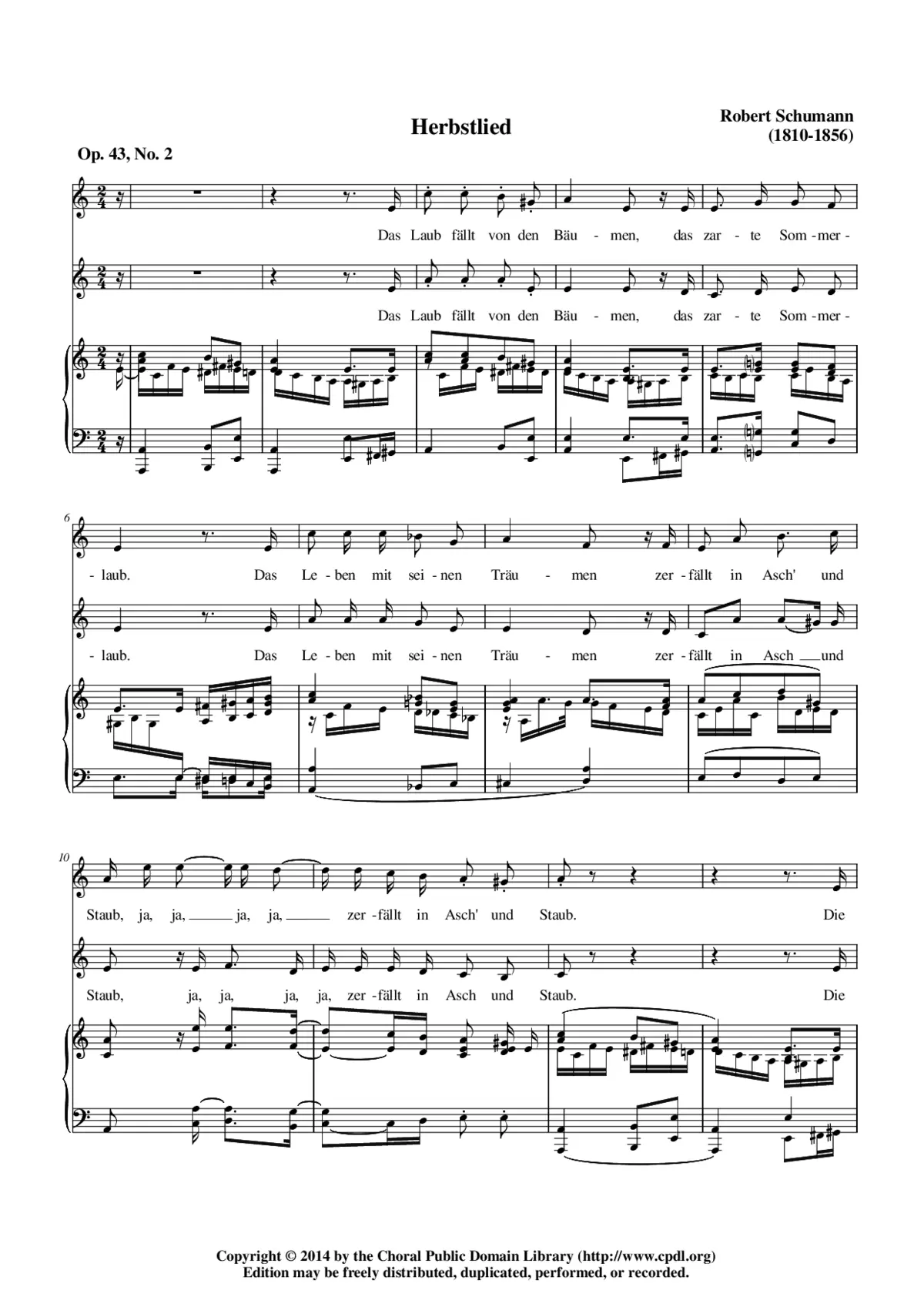 Herbstlied, Op. 43, No. 2 - Page 1