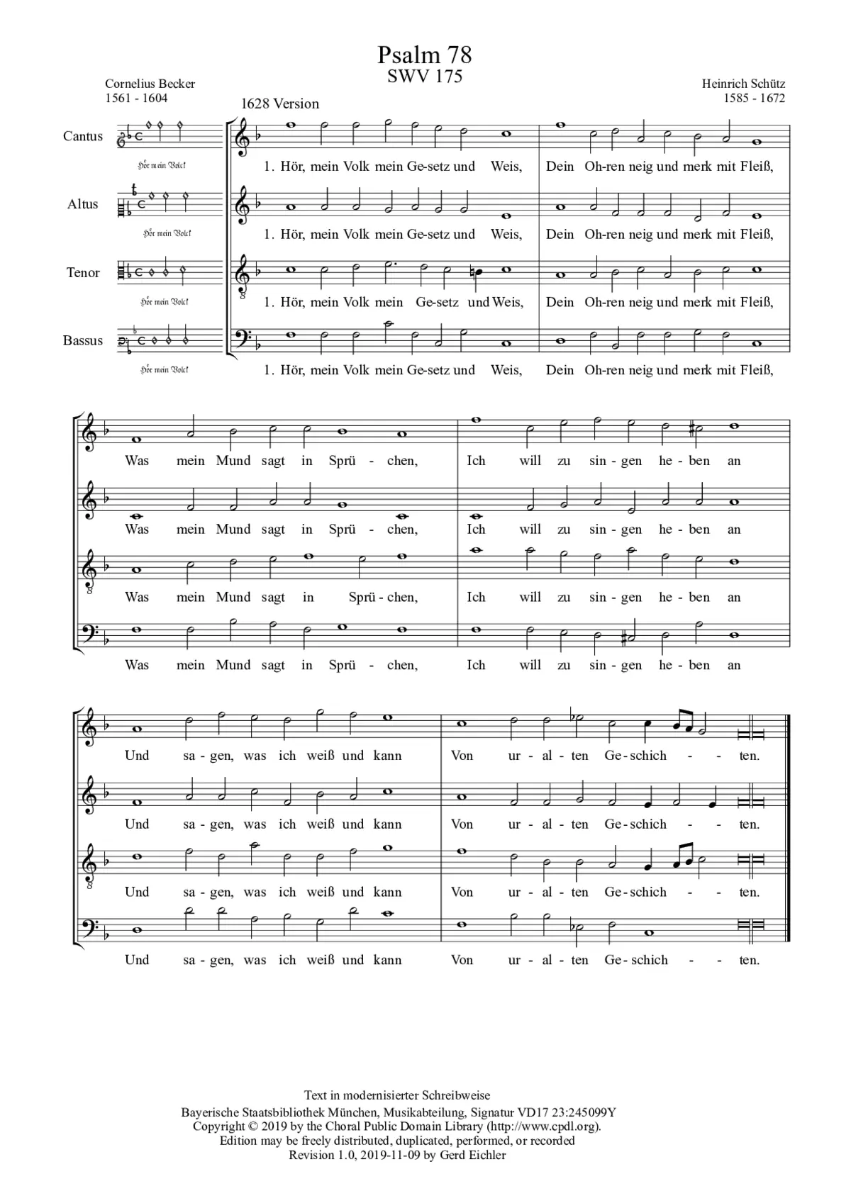 Hör, mein Volk, mein Gesetz und Weis, SWV 175 - Page 1