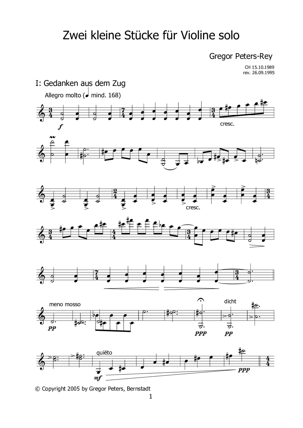 Two little pieces for violin solo - Page 1