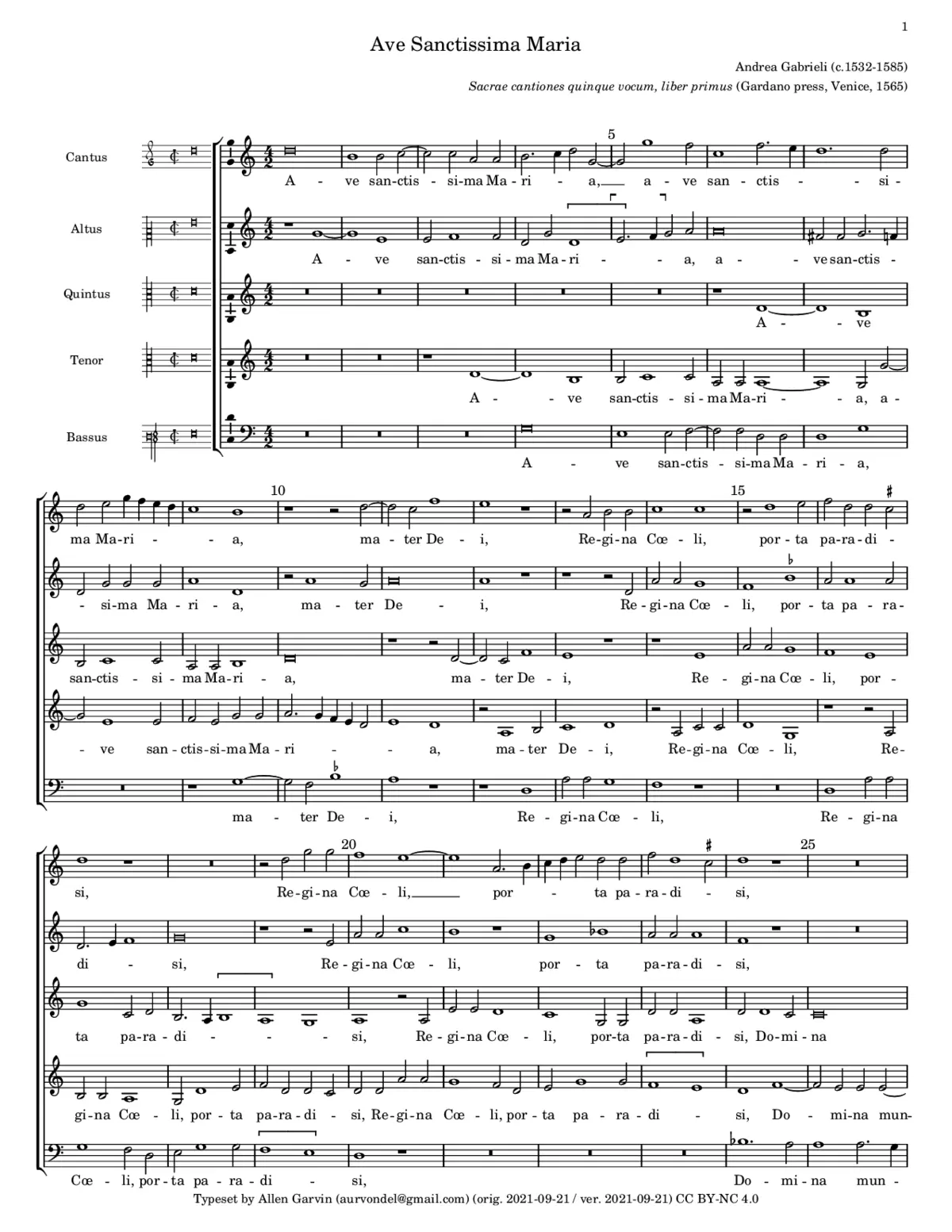 Ave Sanctissima Maria a 5 - Page 1
